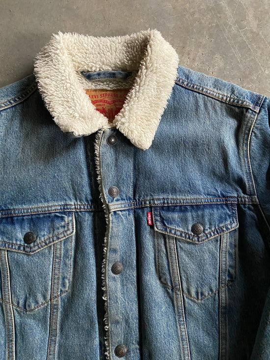 Levis Light Wash Denim Sherpa Jacket Sz M