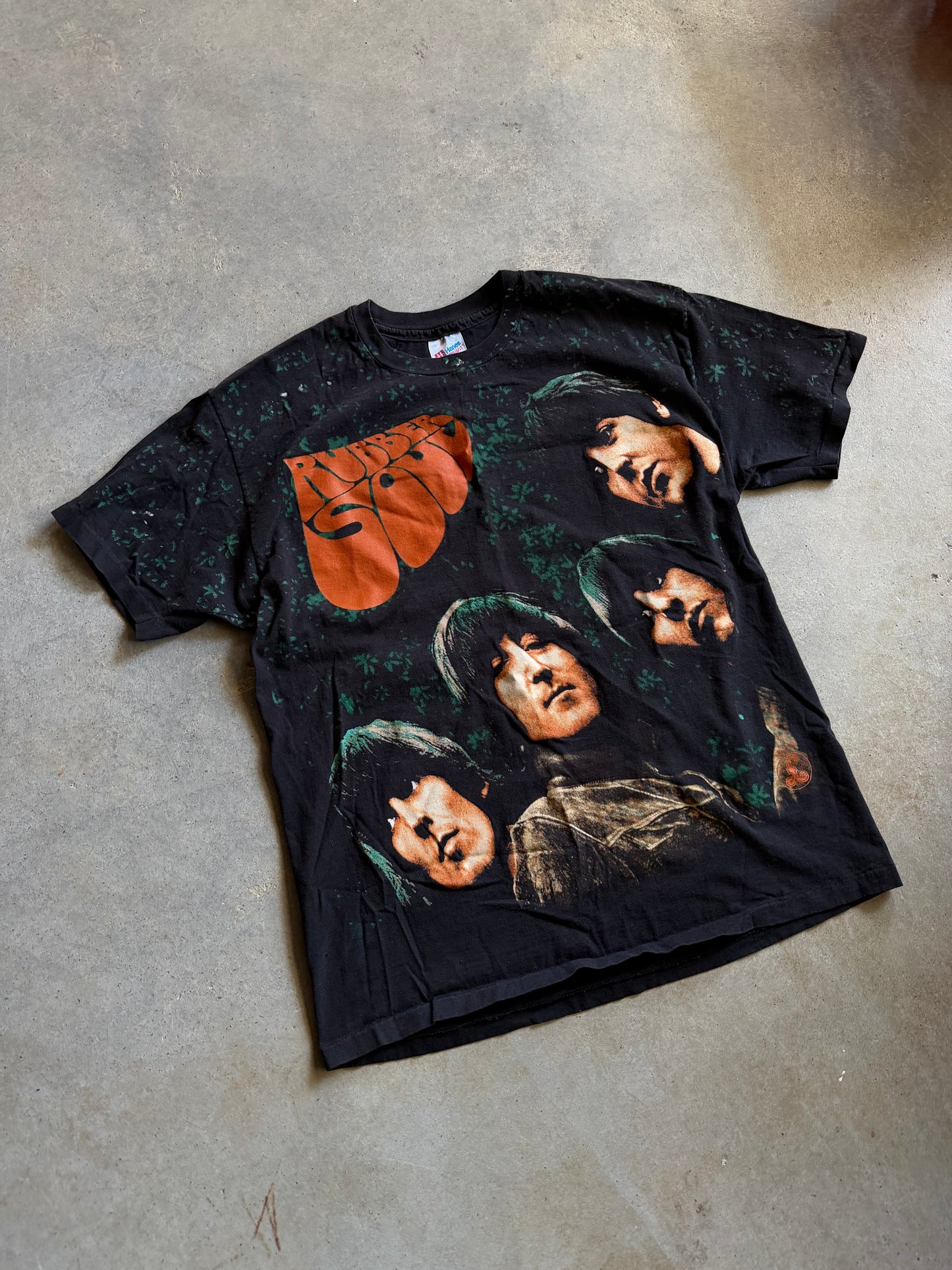 VTG The Beatles Rubber Soul All Over Print Tee Sz XL