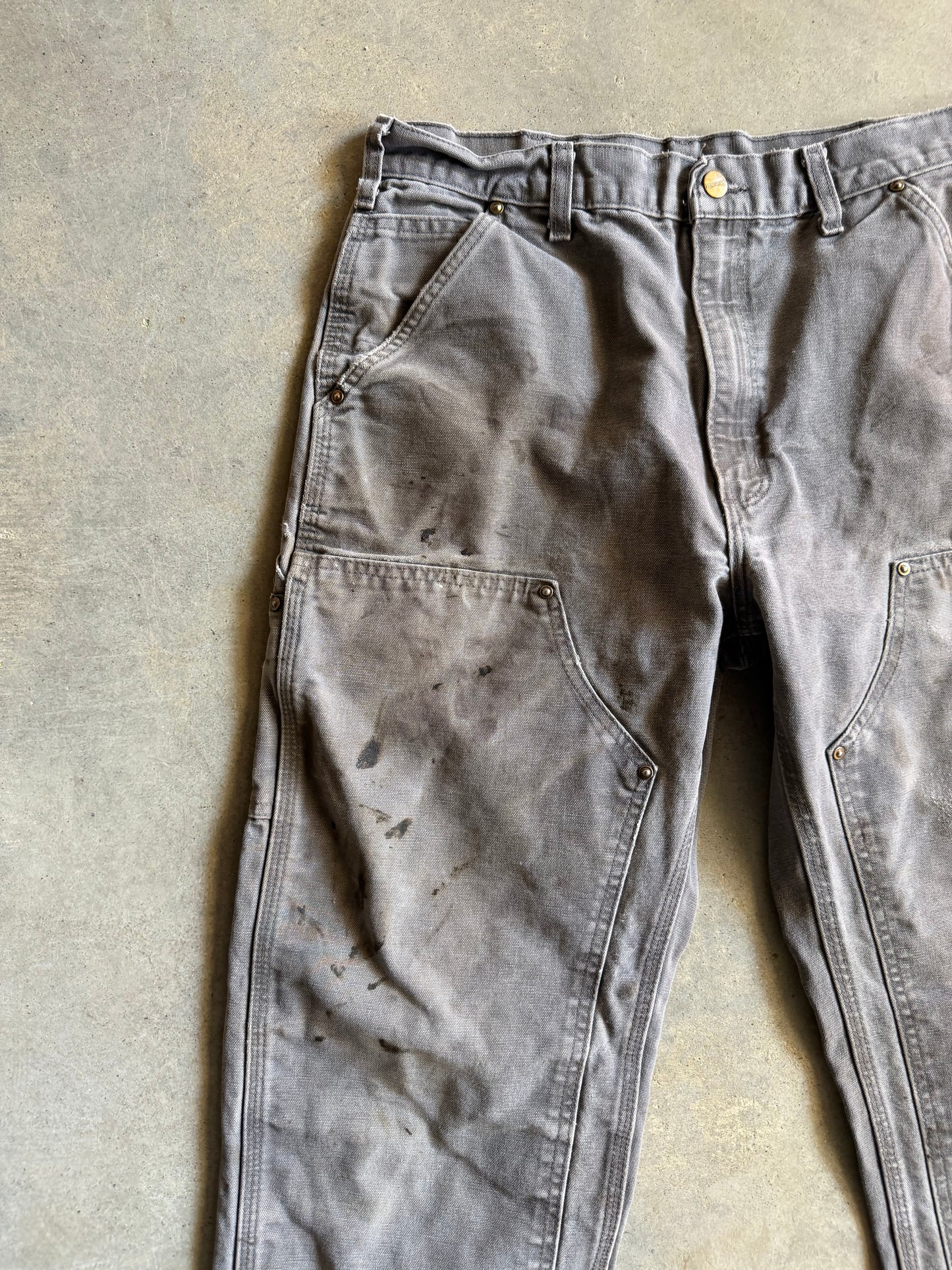 VTG Carhartt Thrashed Gray Double Knee Pants Sz 34x32