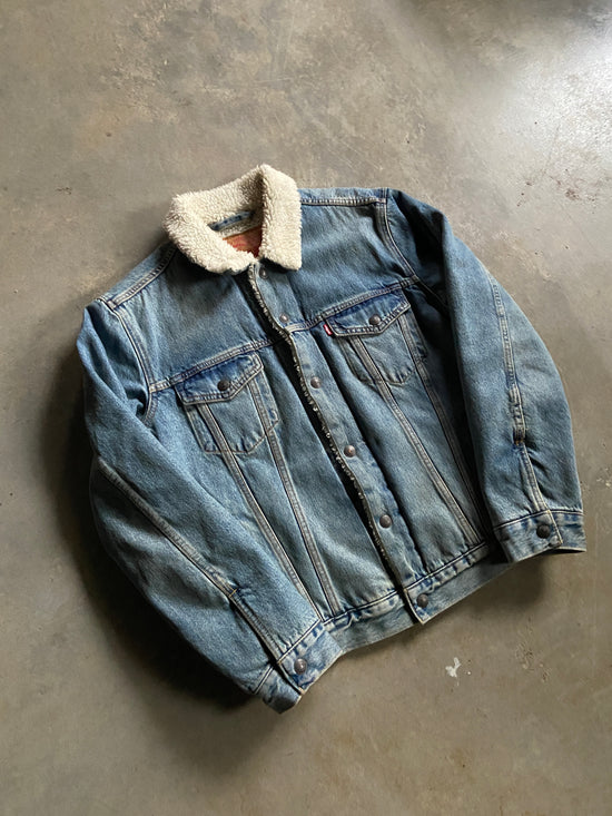 Levis Light Wash Denim Sherpa Jacket Sz M