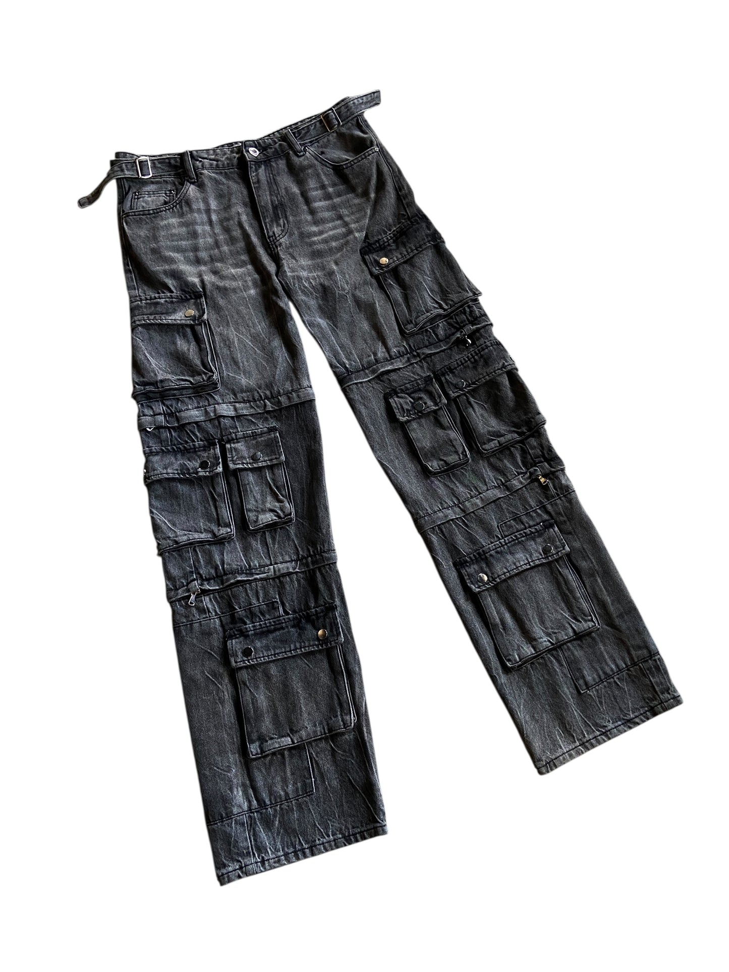 Gemsbyn Deline Stacked Cargo Black Denim Jeans Sz 36x34