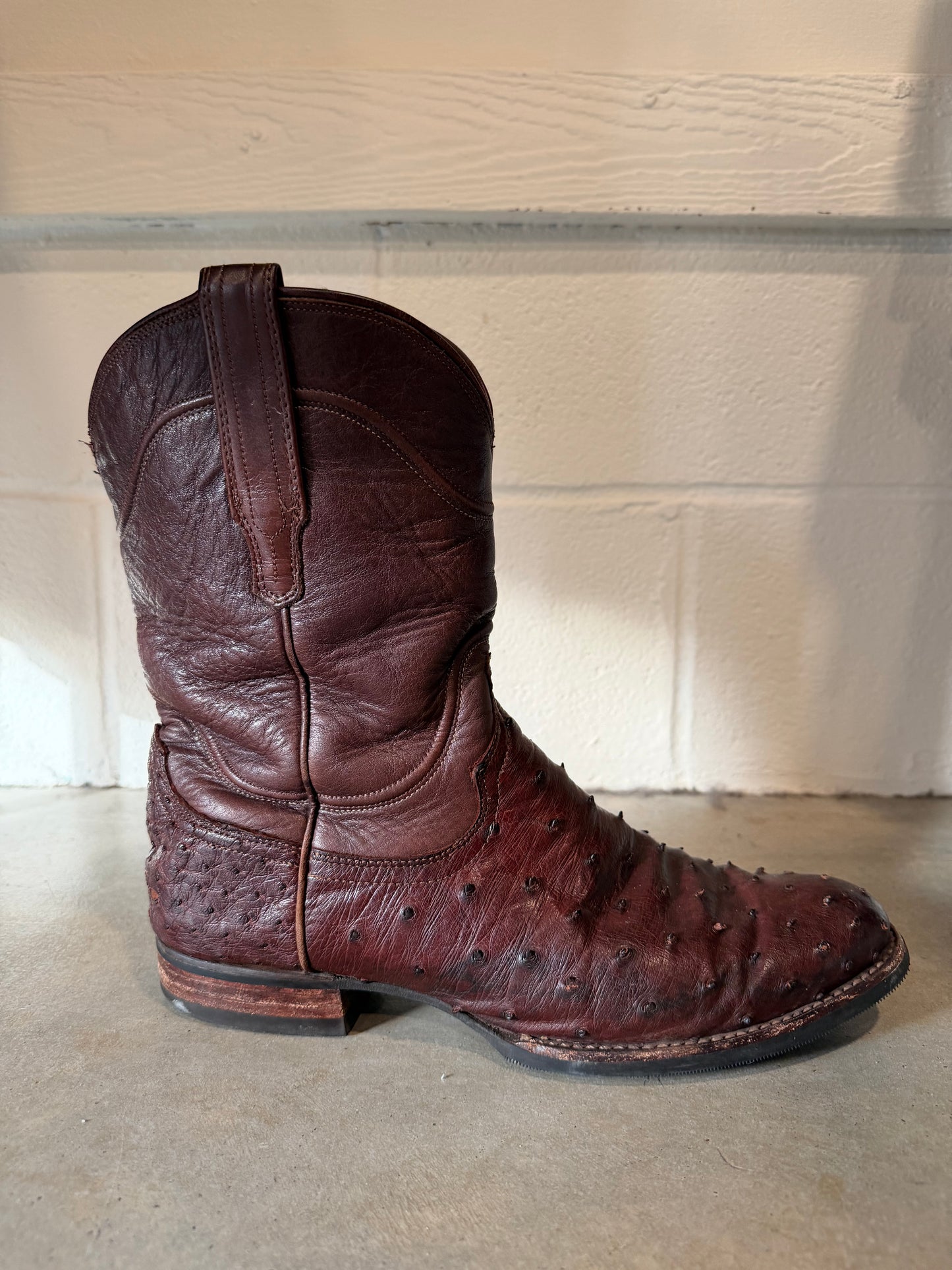 Tecovas Men's Exotic Ostrich Cowboy Boot, Size 10.5D, Mahogany