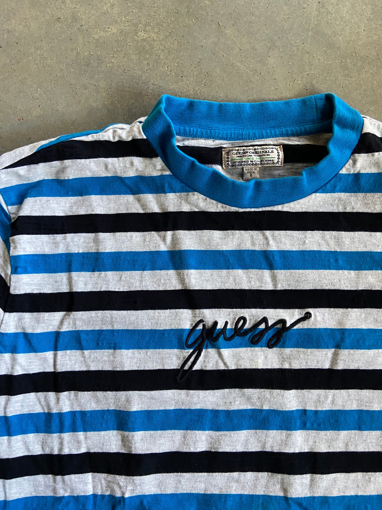 Guess Blue/Gray Stripe Tee Sz S/M