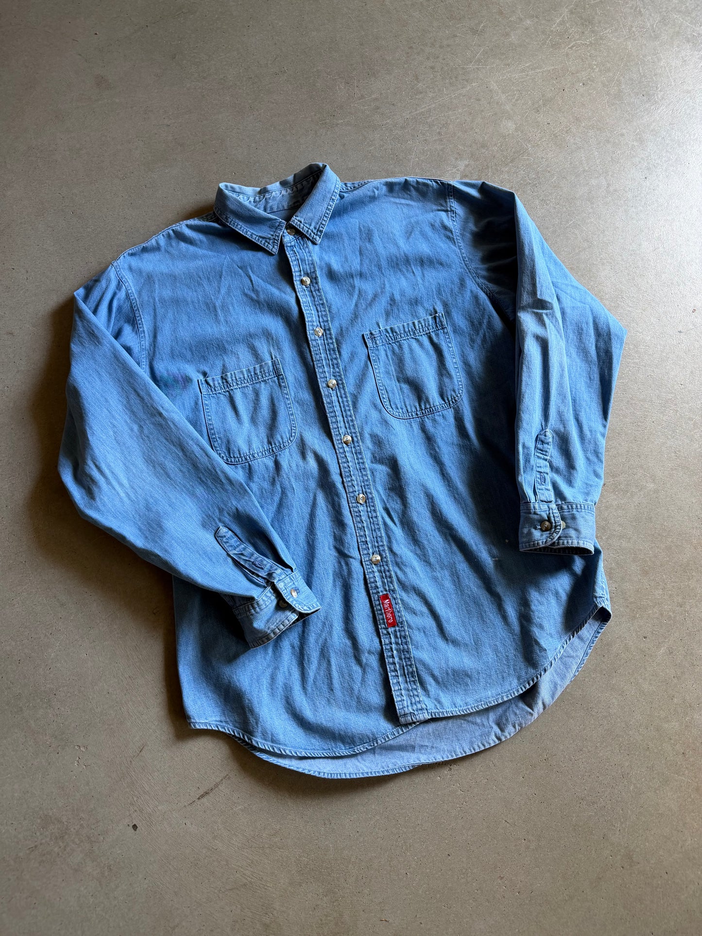 VTG Marlboro Denim Button Up Shirt Sz XL