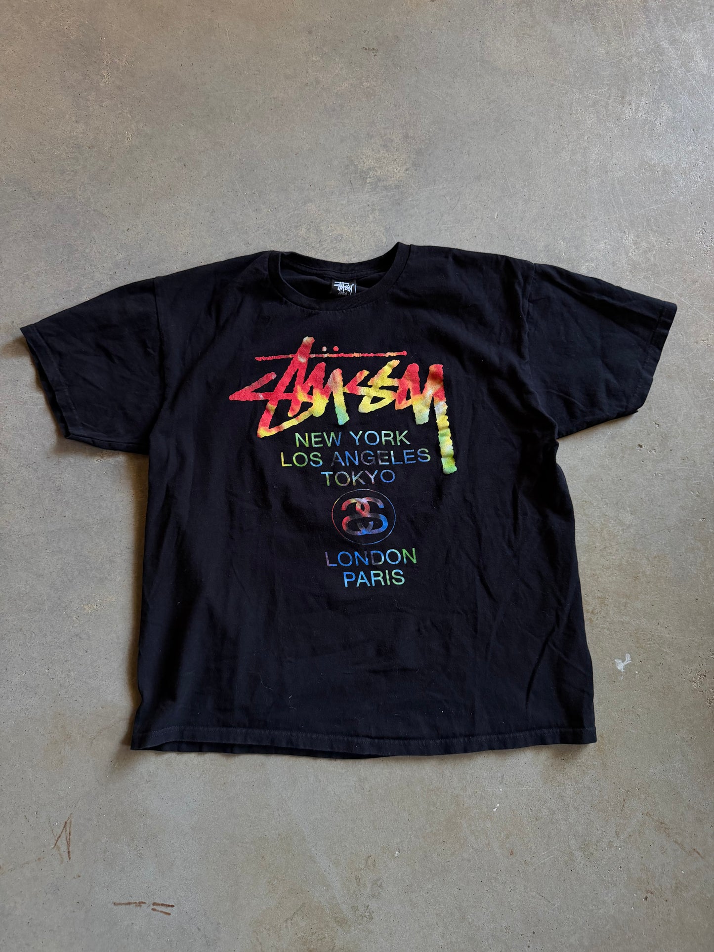 Stussy World Tour Tie Dye Print Tee Sz L