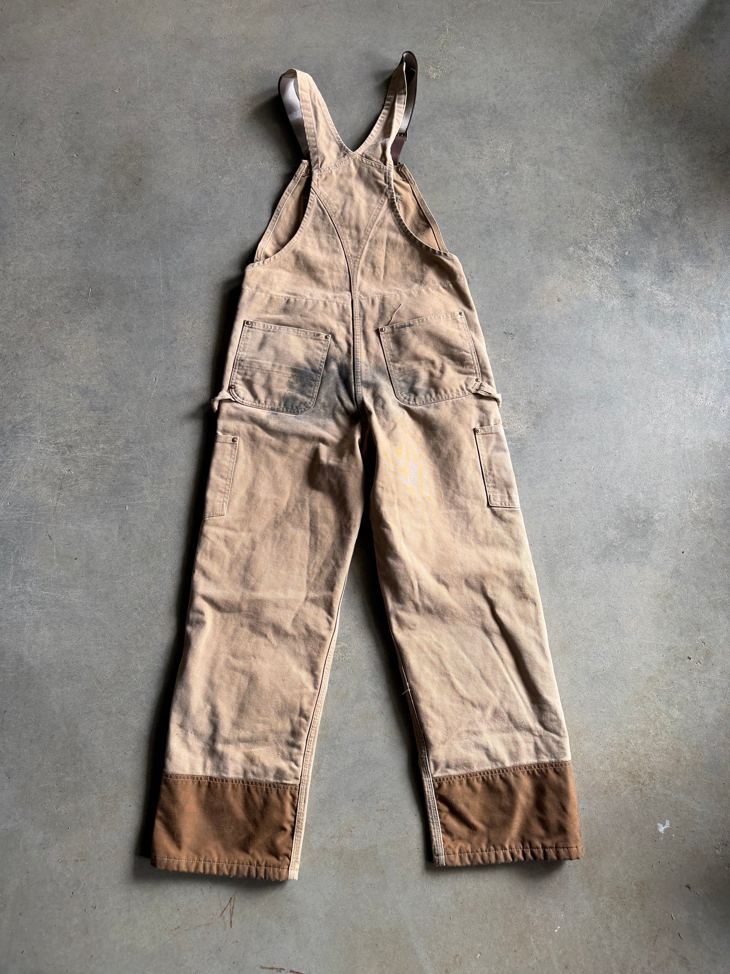 VTG Carhartt Double Knee Khaki Overalls Sz 34x32