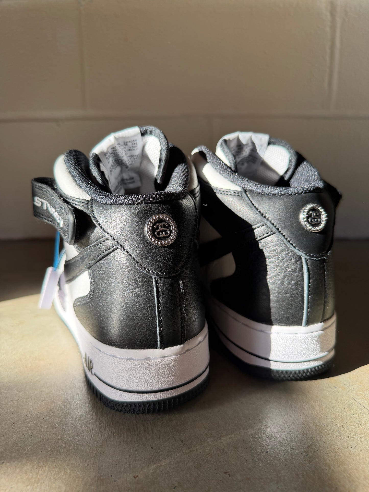 Preowned Nike Stussy Air Force One Mid Light Bone Black Sz 10.5M/12W