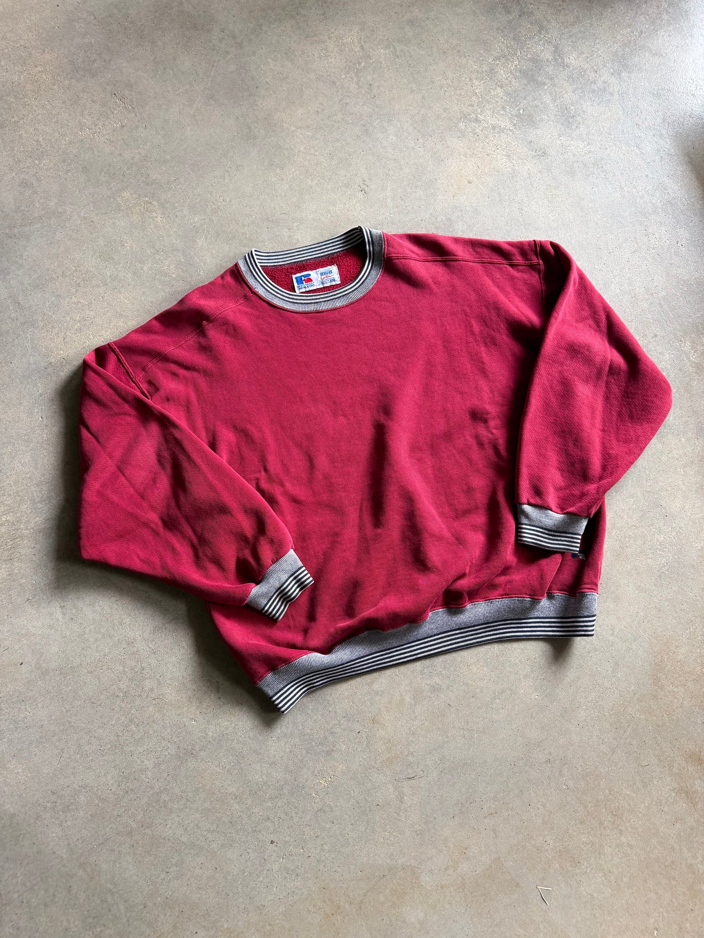 VTG Russell Athletic Maroon Stripe Sweatshirt Sz 2XL