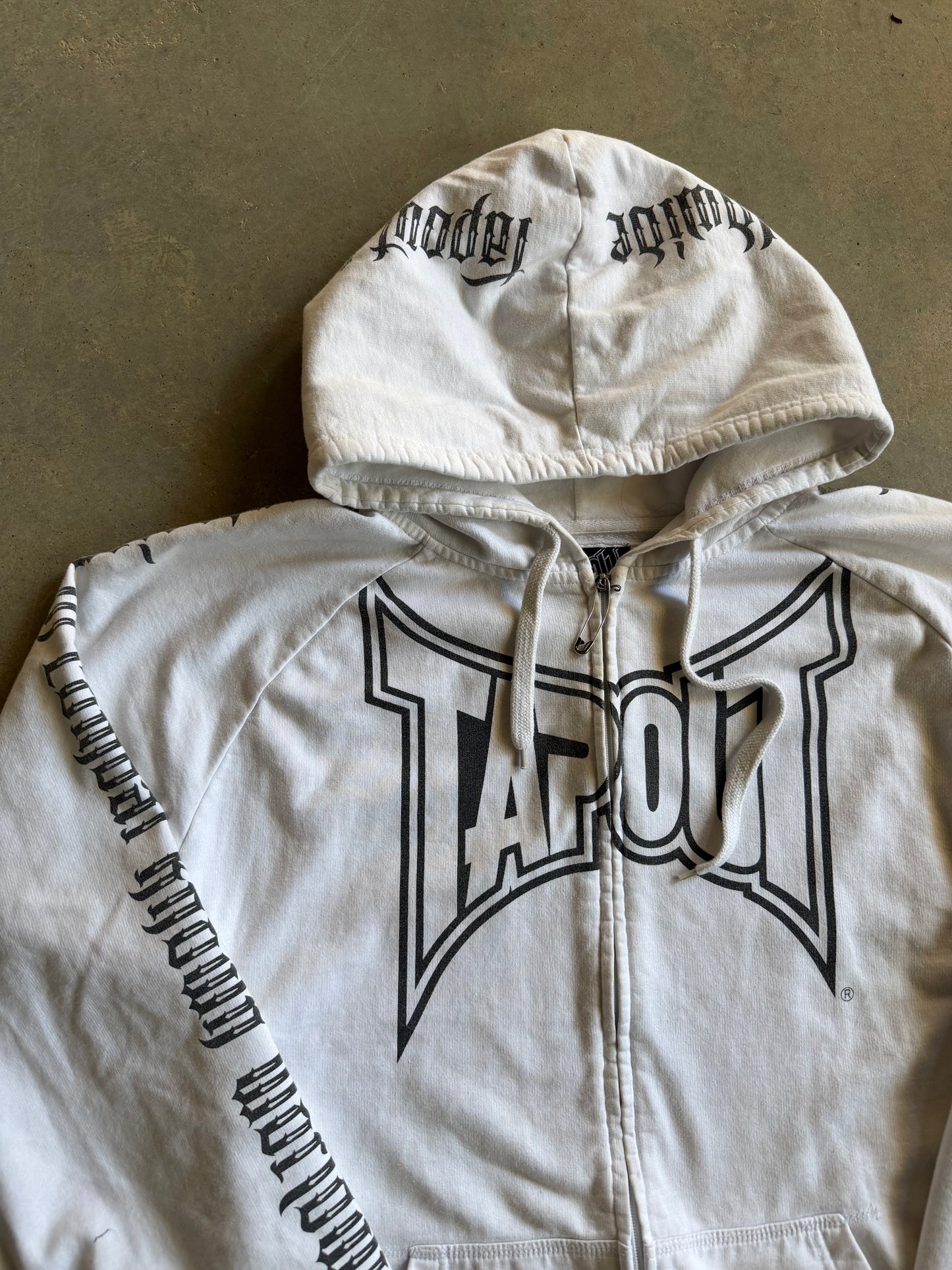 Y2K Tapout Spellout Logo Zip up Hoodie Sz XL