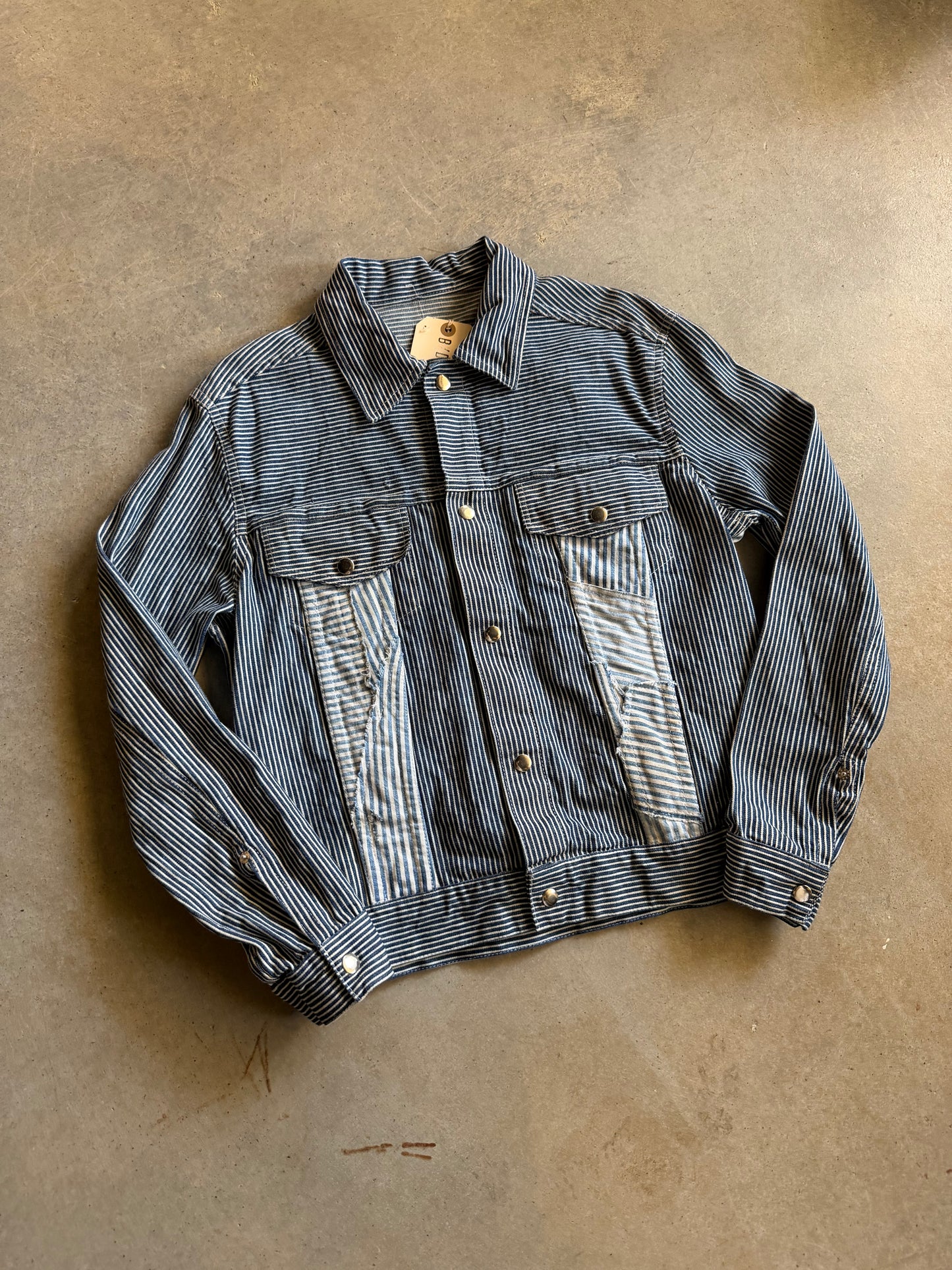 Reworked david turner Hickory Stripe Camp Type 3 Trucker Jacket Sz L