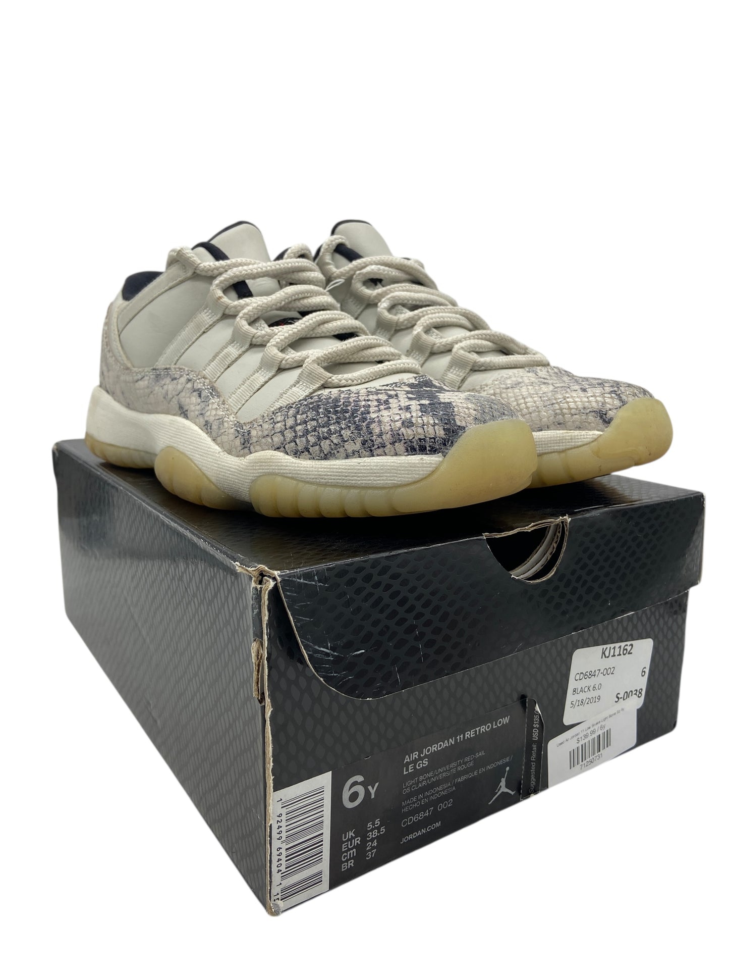 Preowned Air Jordan 11 GS Low Snake Light Bone Sz 6y