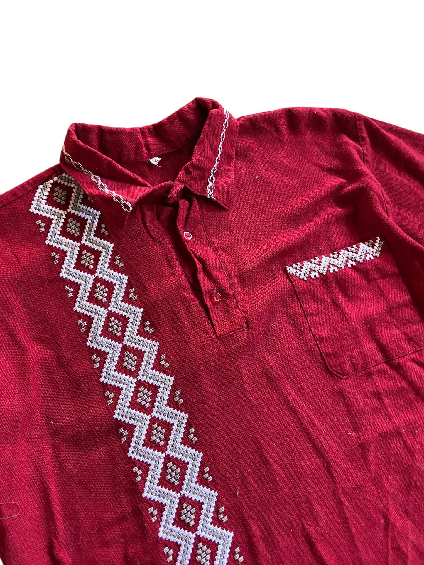 VTG Handmade Stitched Design Red Polo Sz XL
