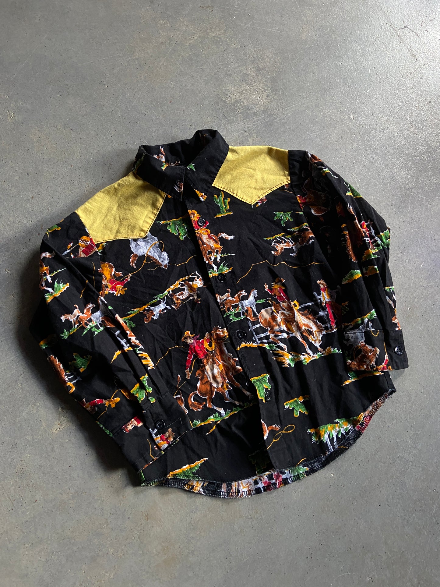 Vintage 70s Kids Cowboys Button Up Shirt Sz Youth Small