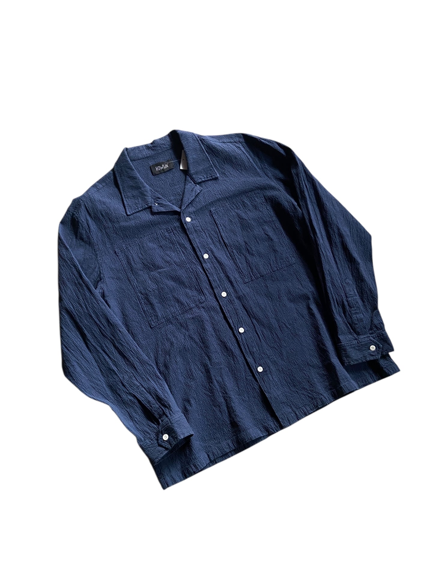 Howlin Navy Seersucker Button Up Shirt Sz XL