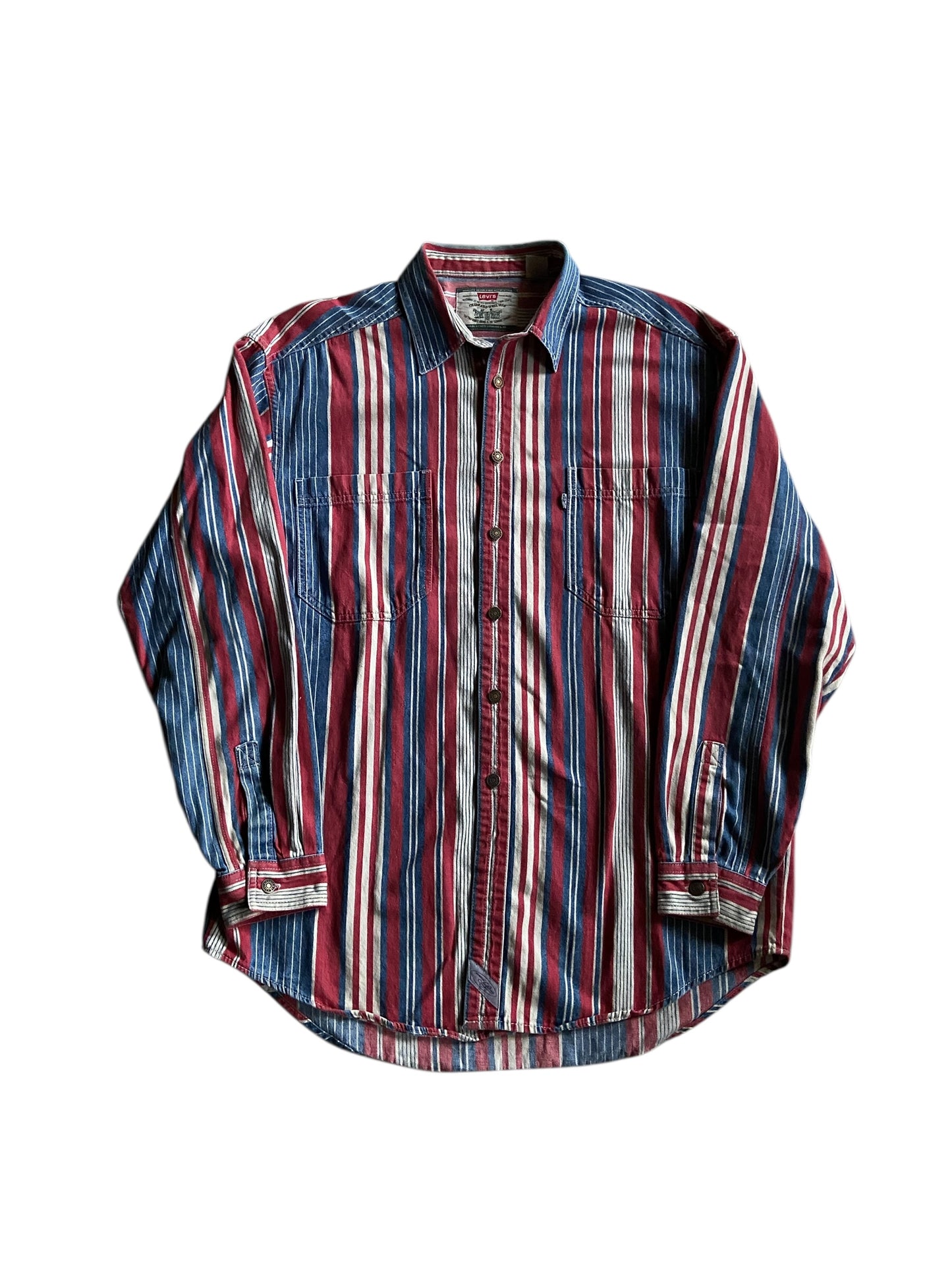 VTG Levi Blue/Red Button Up Shirt Sz L/XL