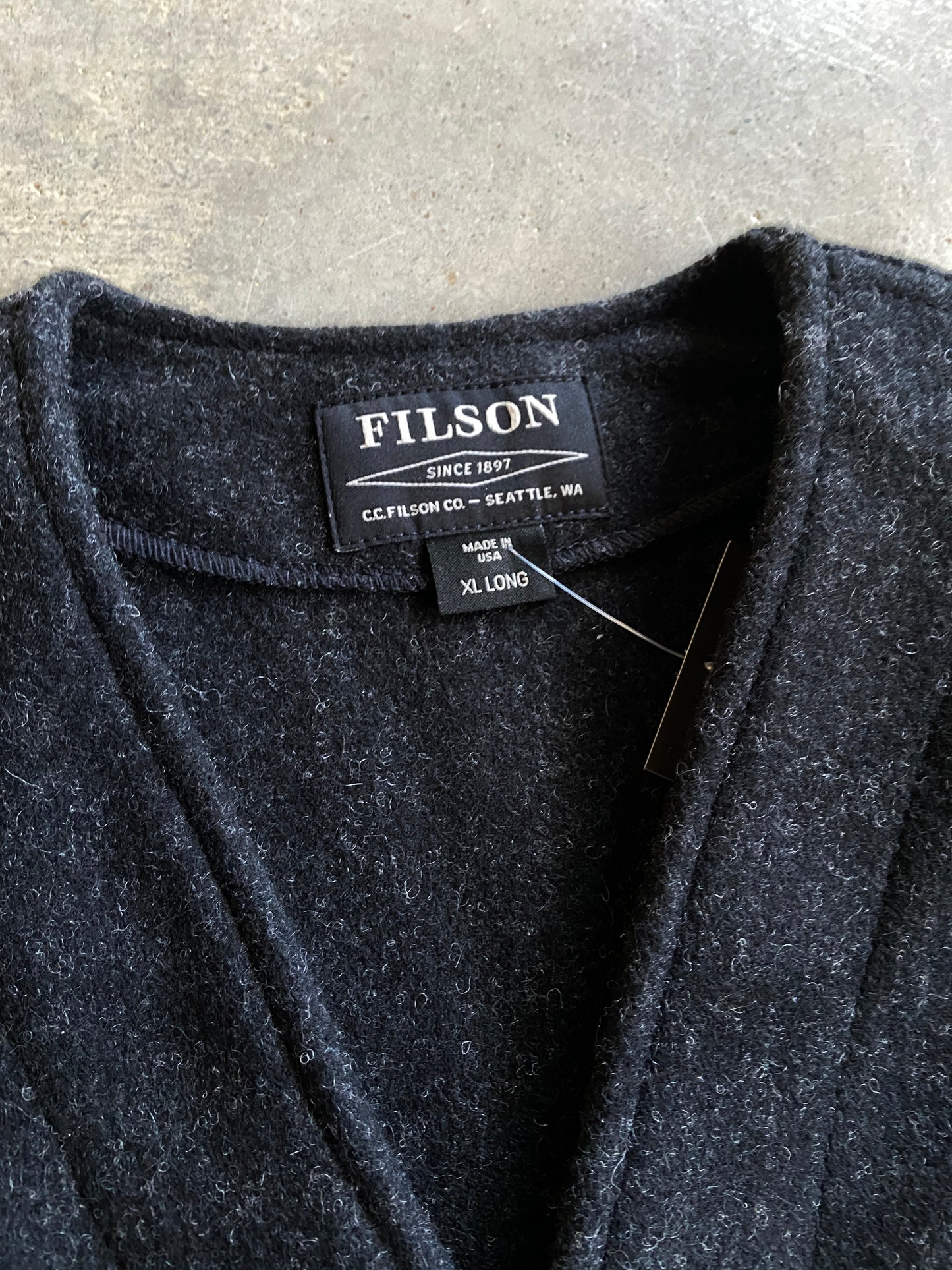 Filson Black Wool Vest Sz XL
