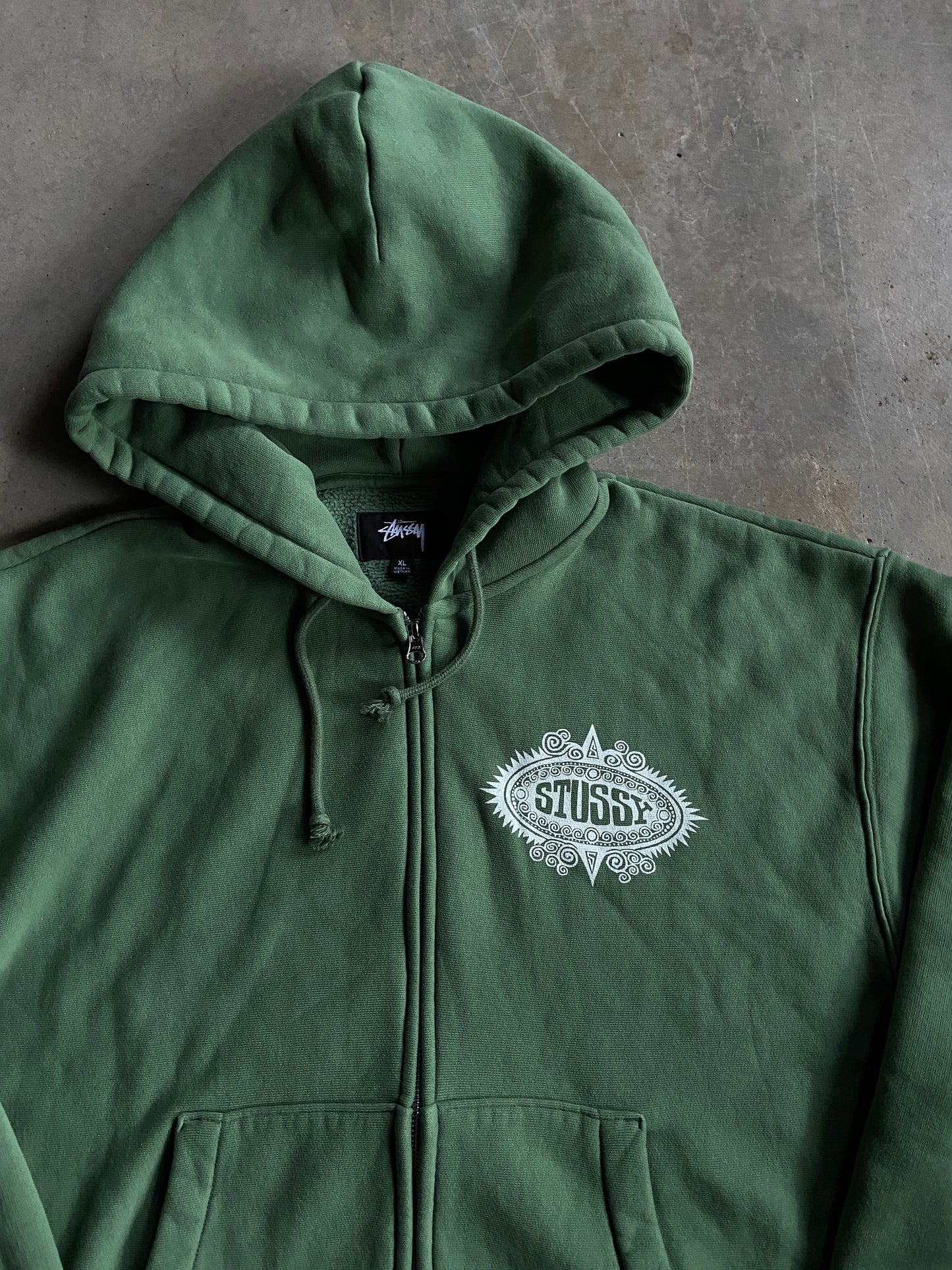 Stussy Green Zip up Hoodie Sz XL