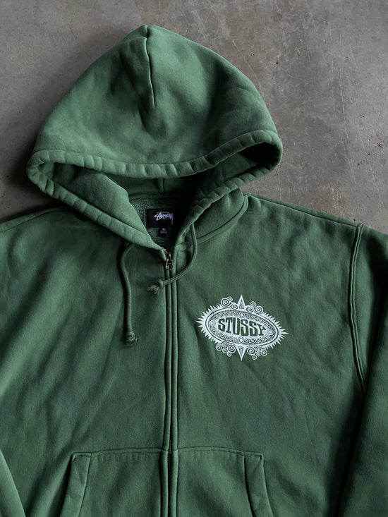 Stussy Green Zip up Hoodie Sz XL