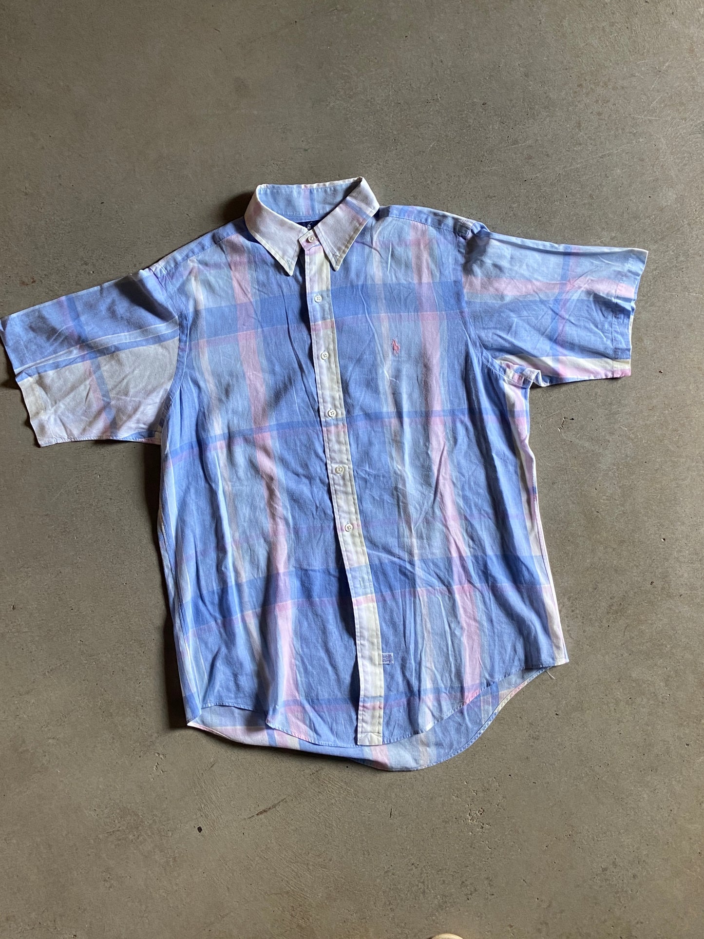 VTG Ralph Lauren Pastel Plaid Button Up Shirt Sz L