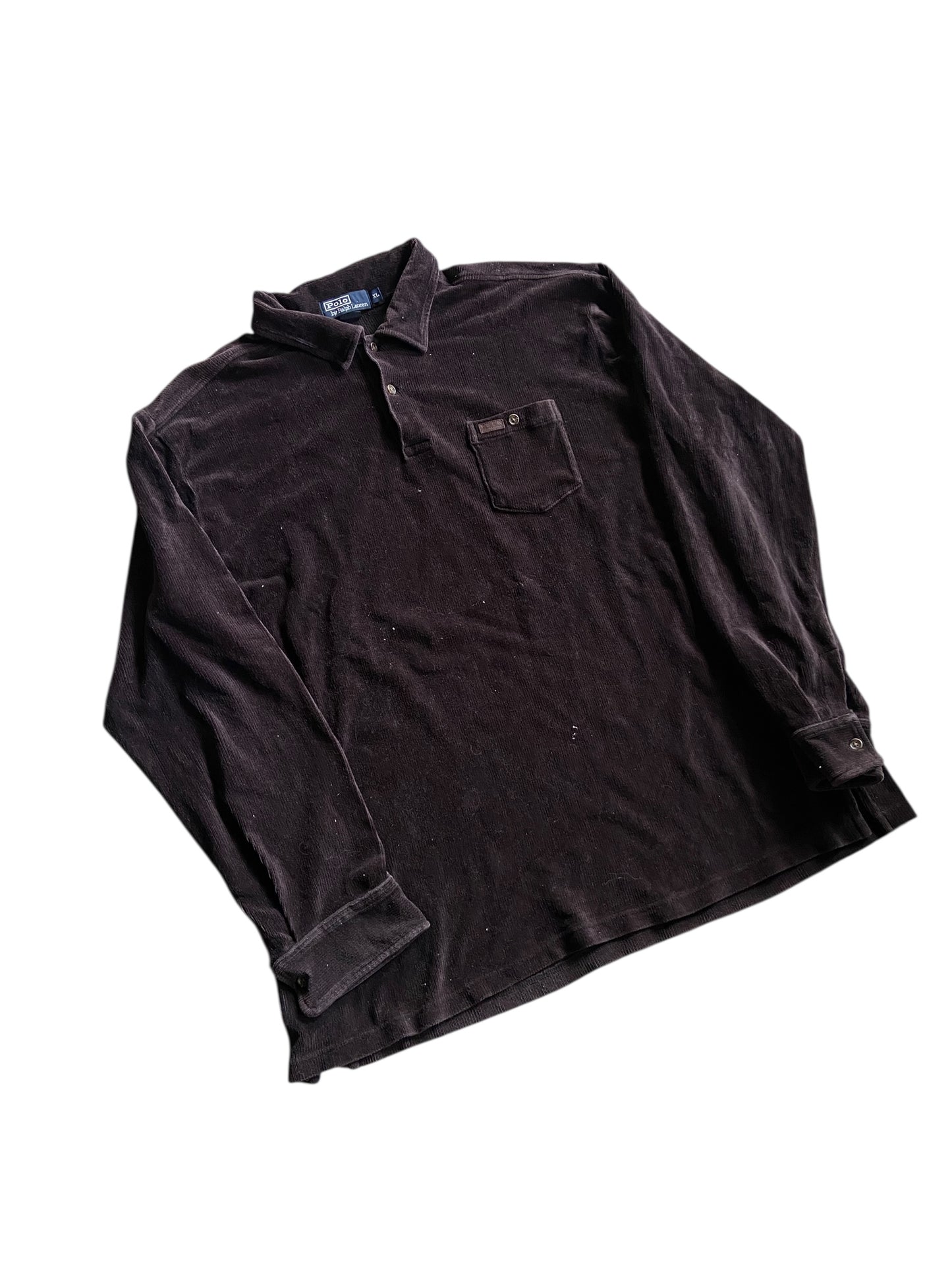 VTG Polo Ralph Lauren Brown LS Corduroy Polo Sz XL