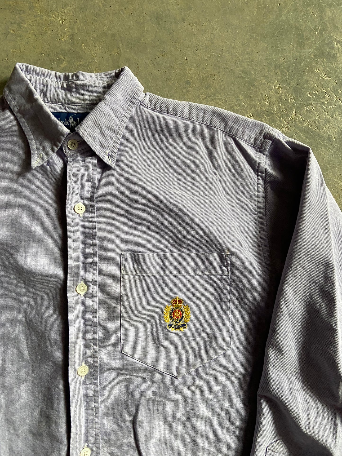 VTG Polo Ralph Lauren Blue Crest Button Up Shirt Sz M/L