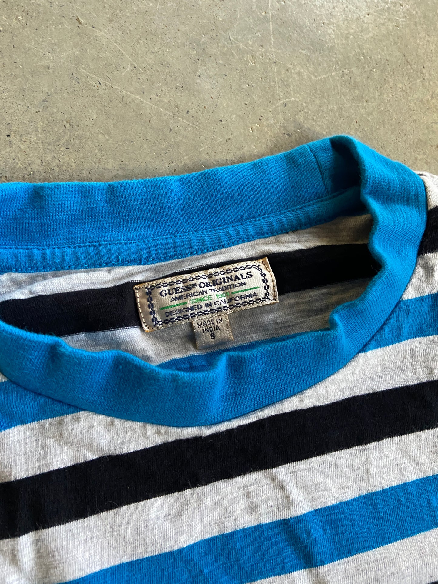 Guess Blue/Gray Stripe Tee Sz S/M