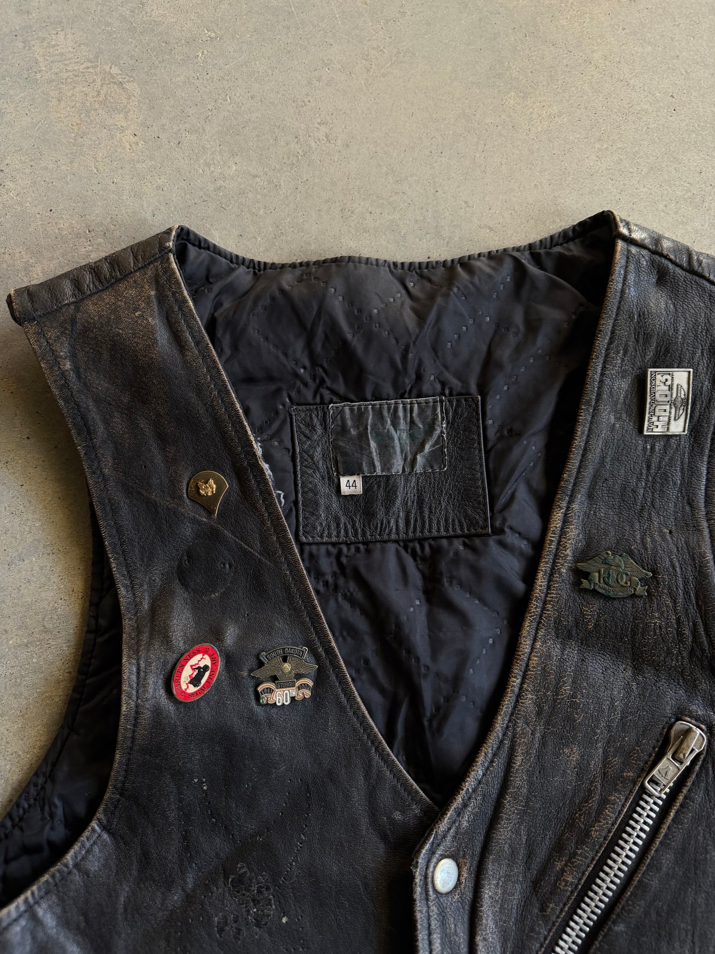 VTG Harley Davidson Patch Leather Vest Sz M