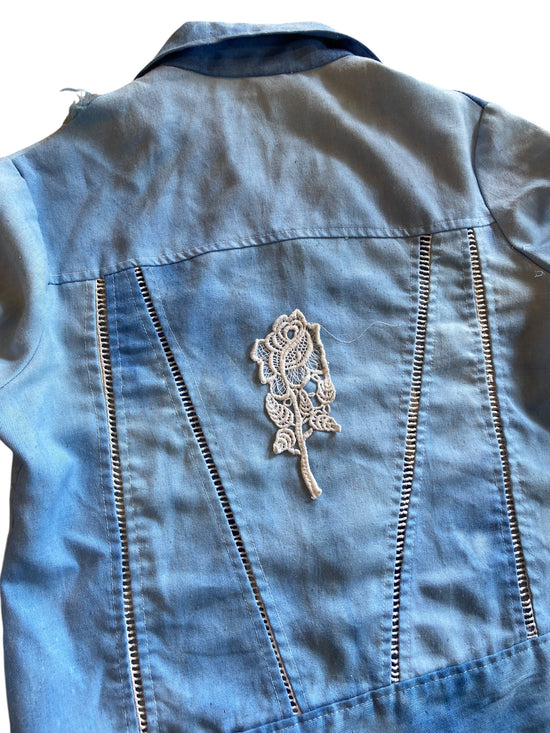 VTG Women's Denim Dyed Button Up Shirt Sz S