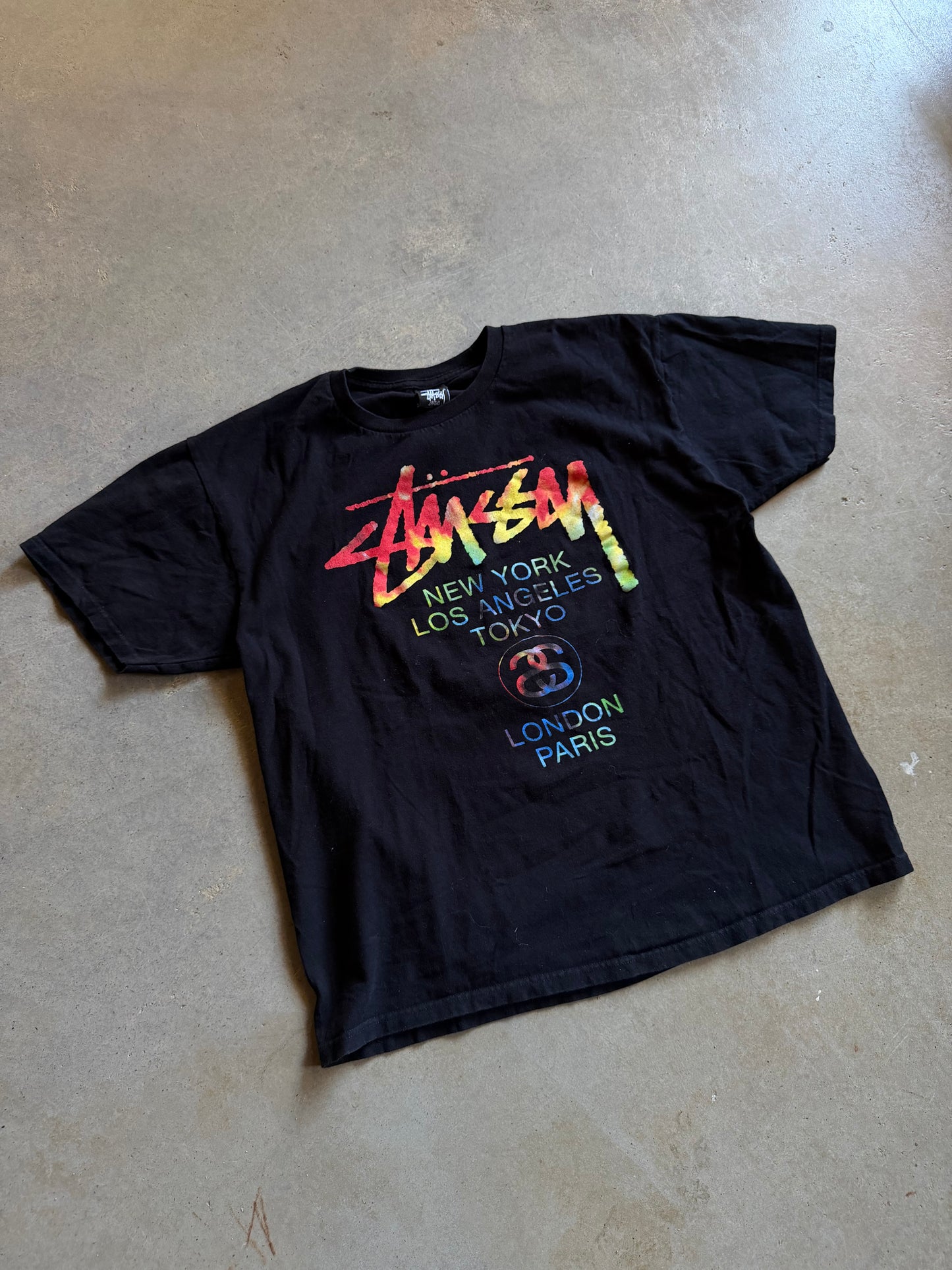Stussy World Tour Tie Dye Print Tee Sz L