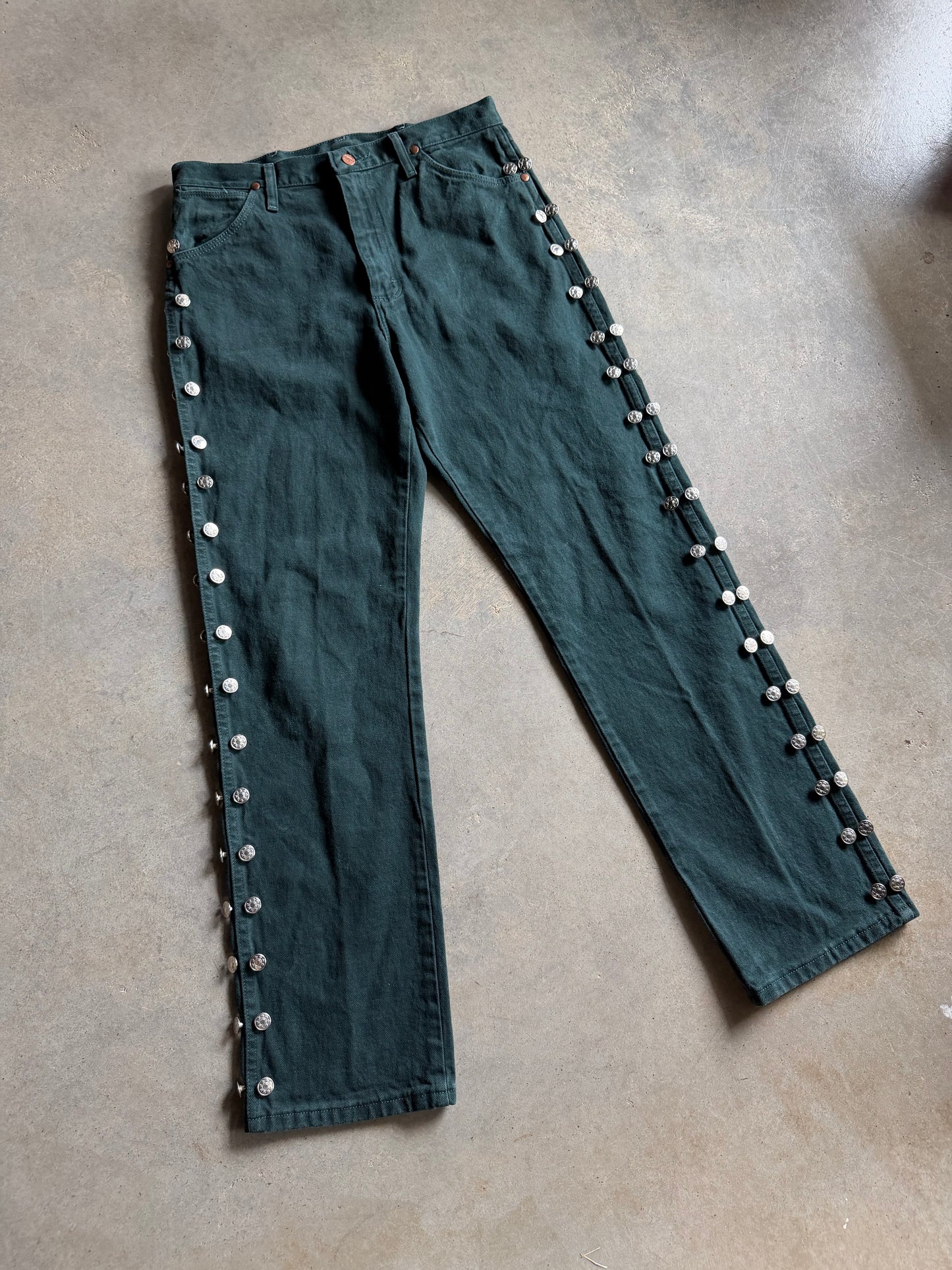 VTG Wrangler Green Custom Button Pants Sz 32x32