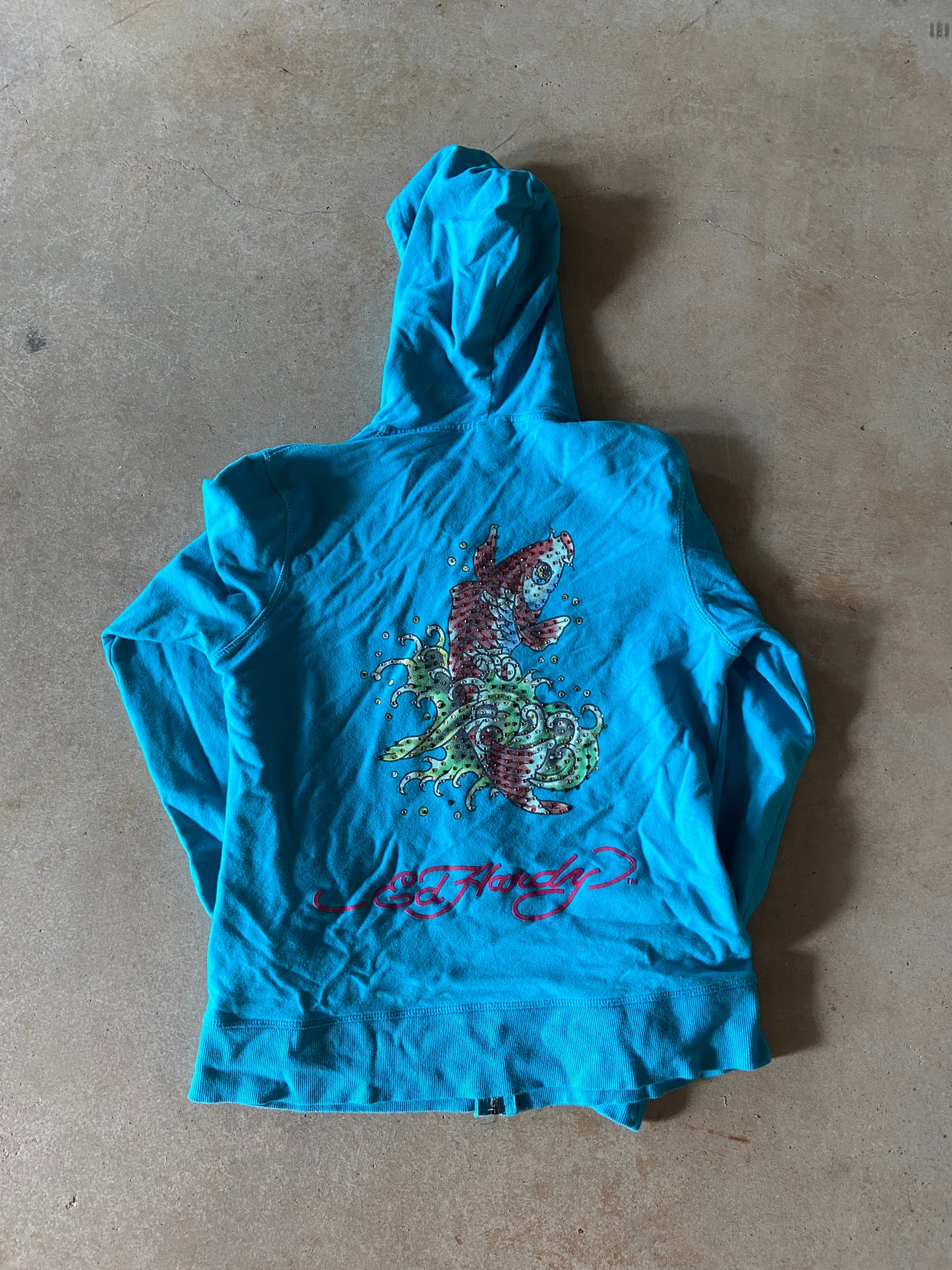 Y2K Ed Hardy Blue Zip Up Hoodie Sz Wmns M