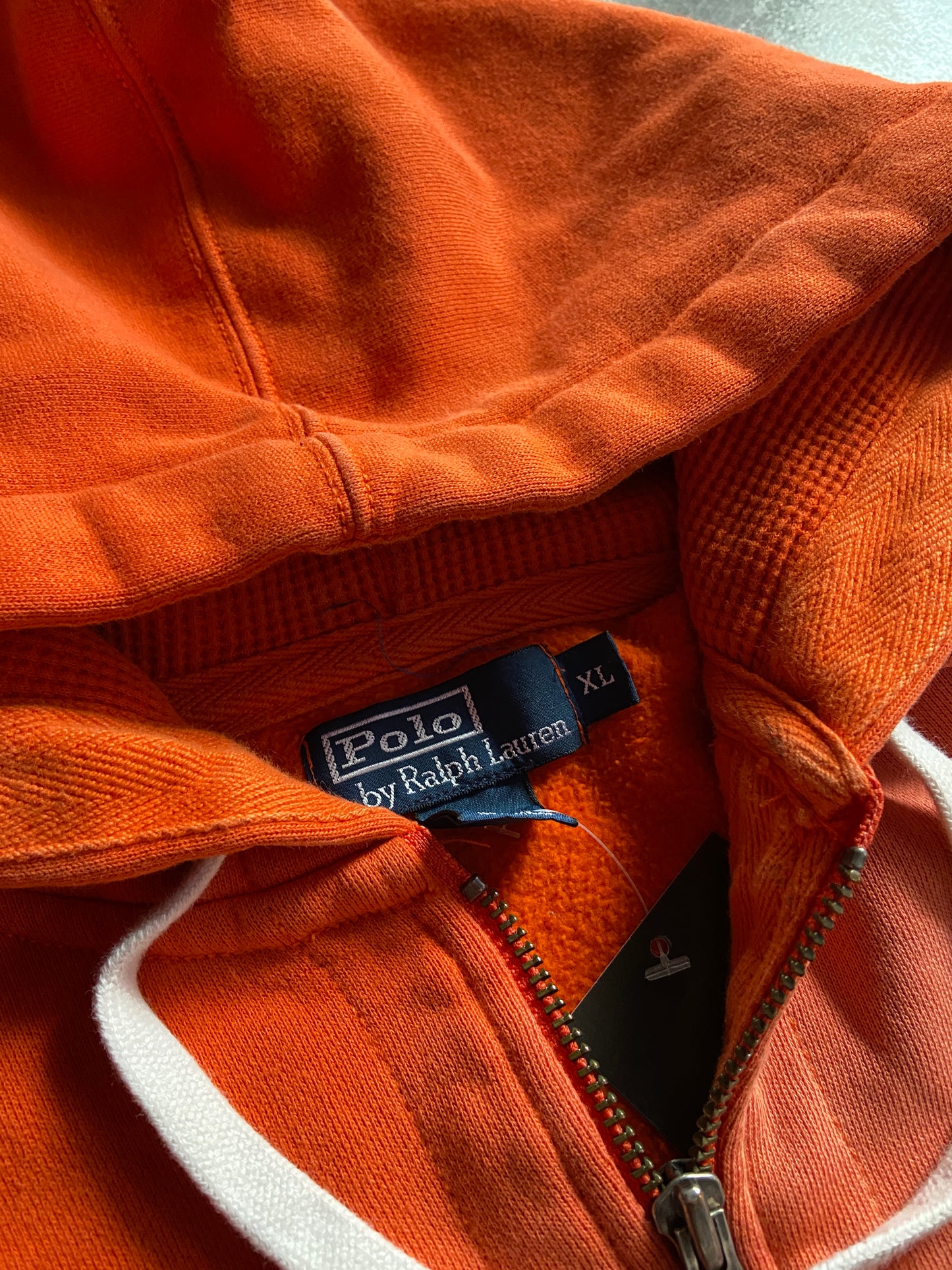 VTG Polo Ralph Lauren Faded Orange Zip Up Hoodie Sz L/XL