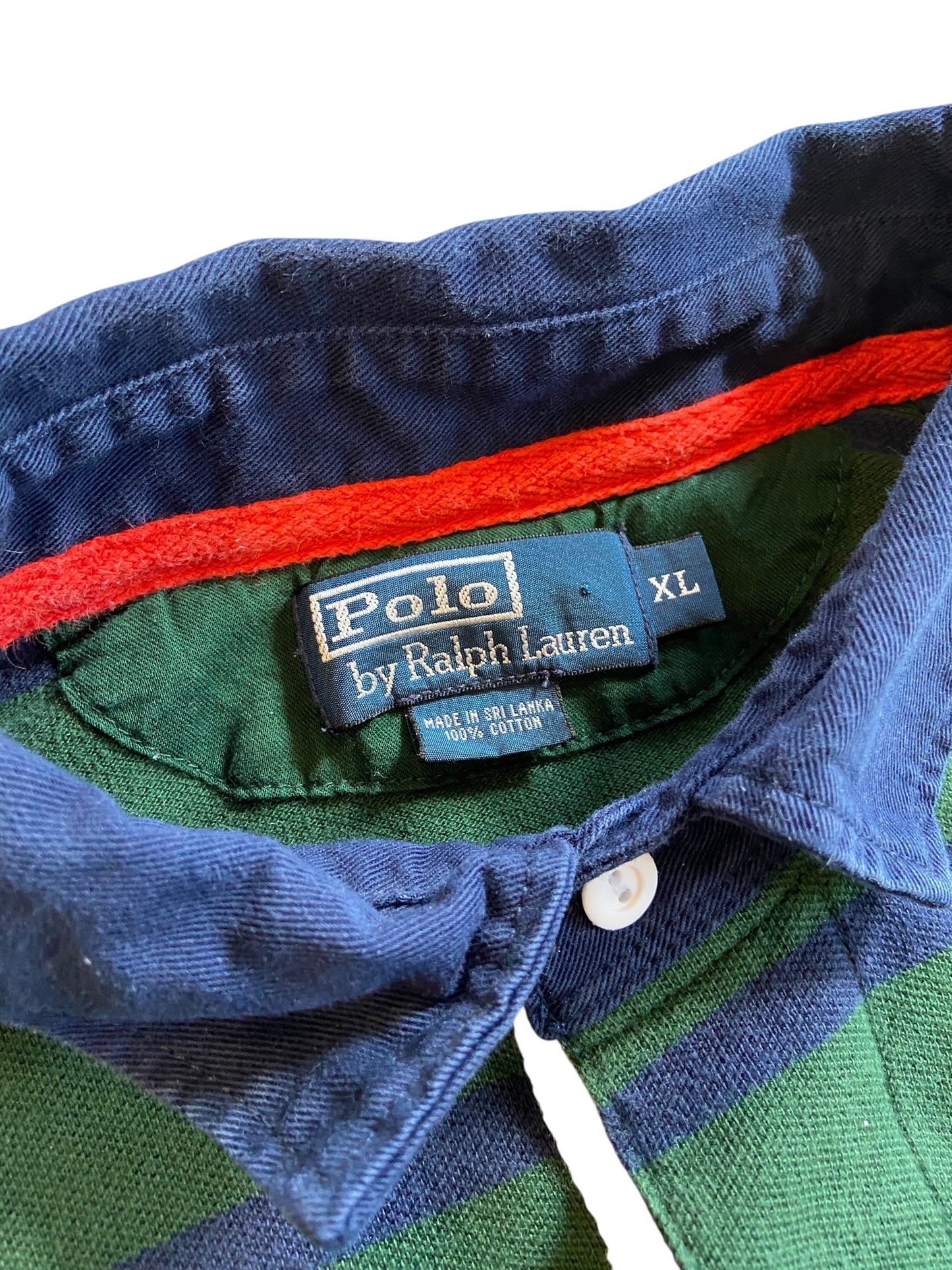 VTG Polo Ralph Lauren Green Blue Stripe Polo Sz XL