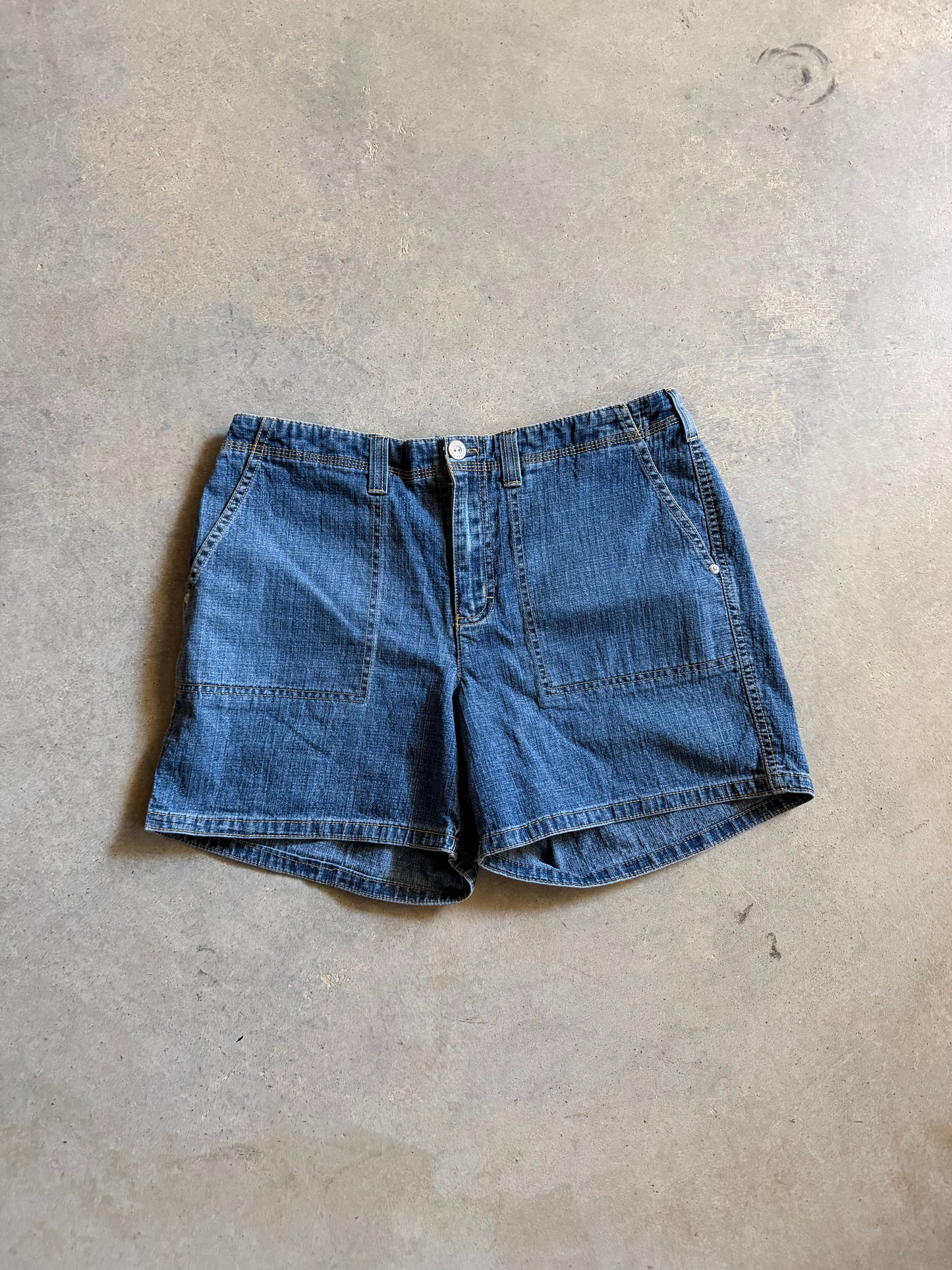 Y2K Blue Denim Square Pocket Wmns Shorts Sz 32
