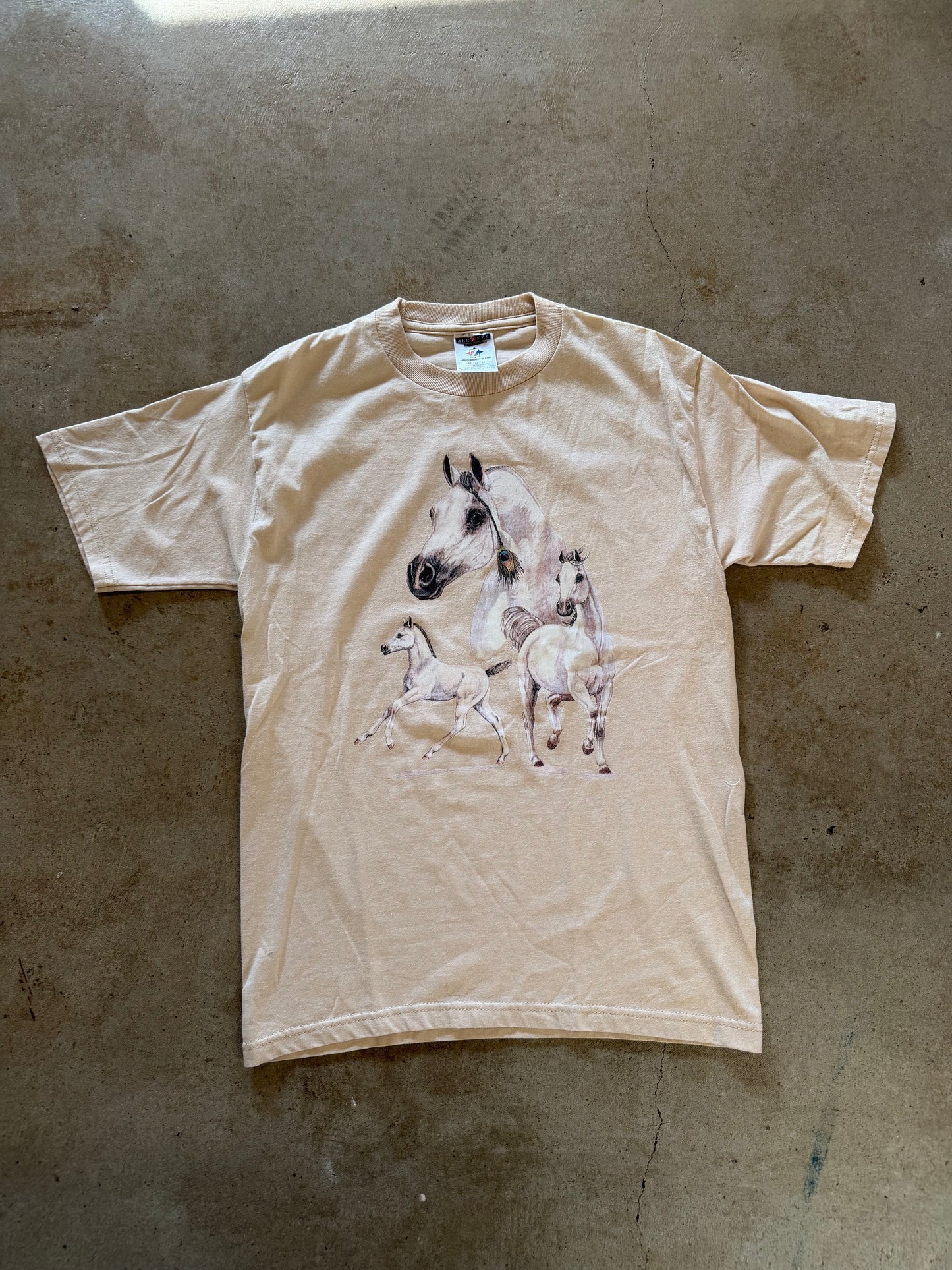 Cream Horses Peacock Feather Braid Tee Sz S/M