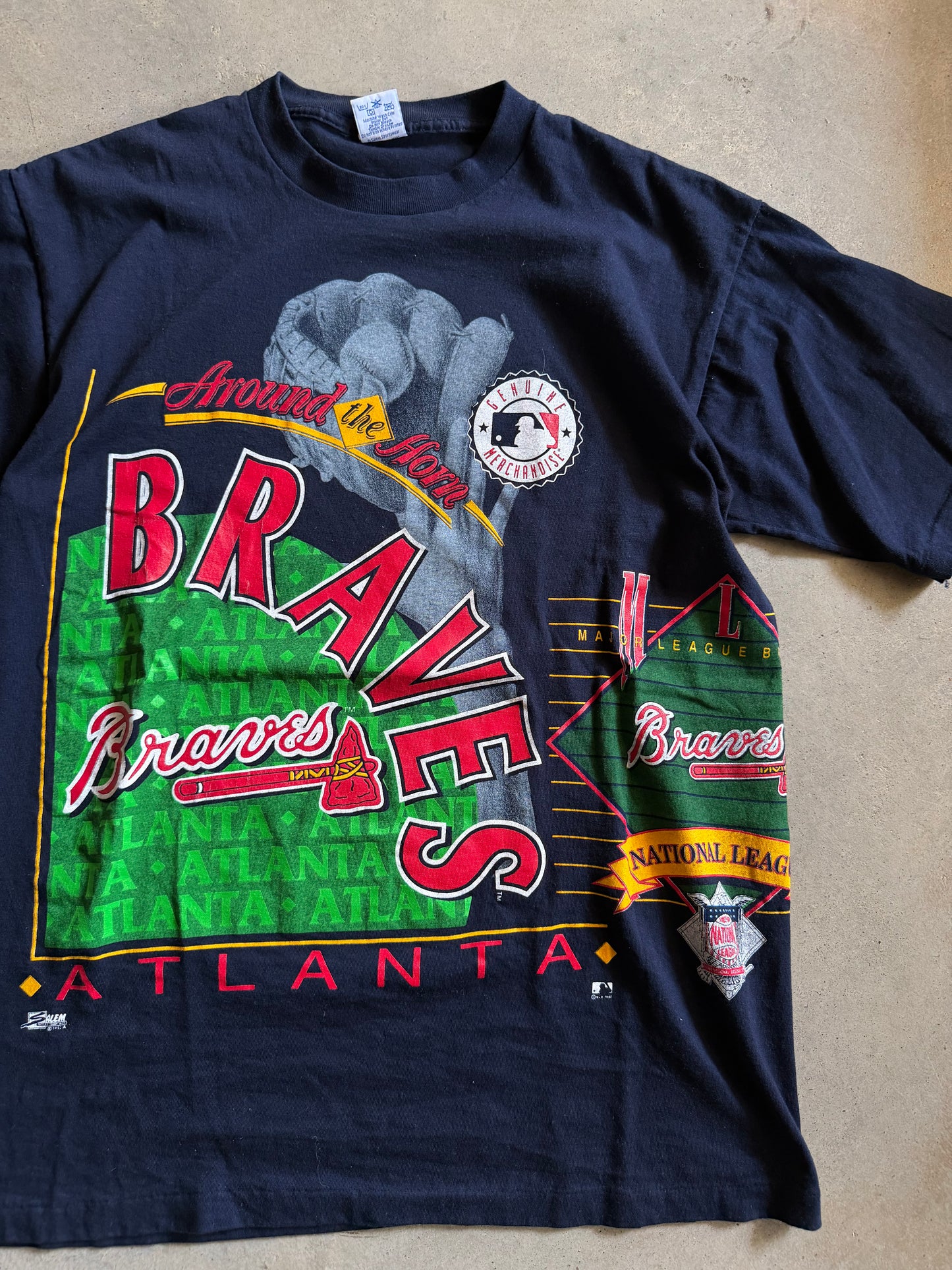 VTG Atlanta Braves Salem All Over Print Tee Sz XL
