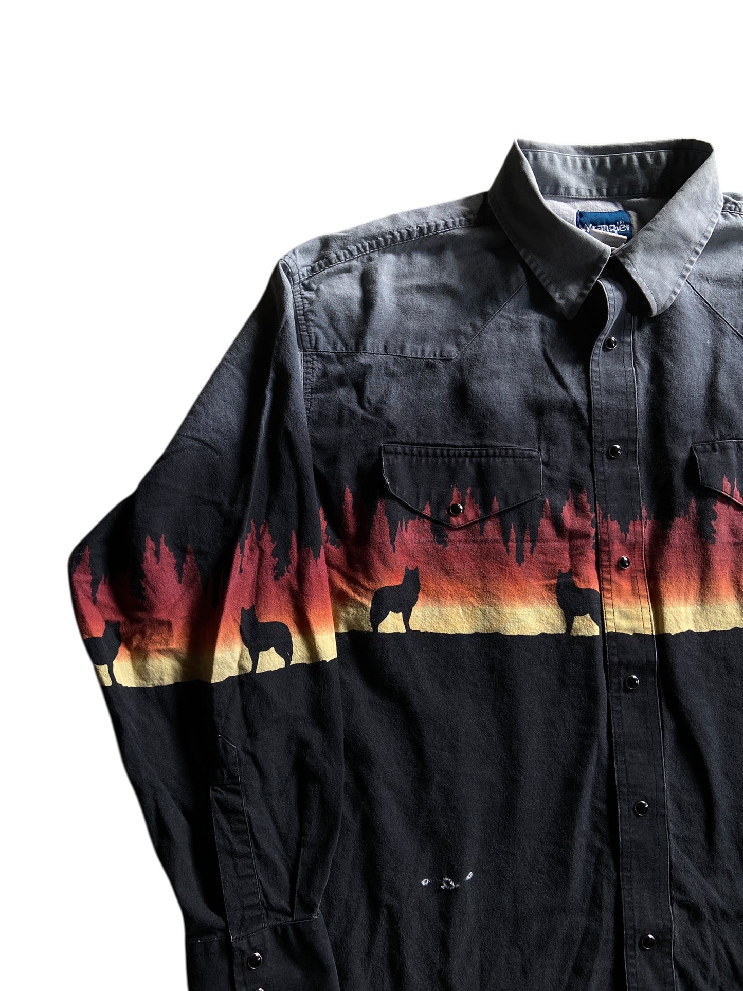 VTG Wrangler Western Wolves Button Up Shirt Sz 2XL