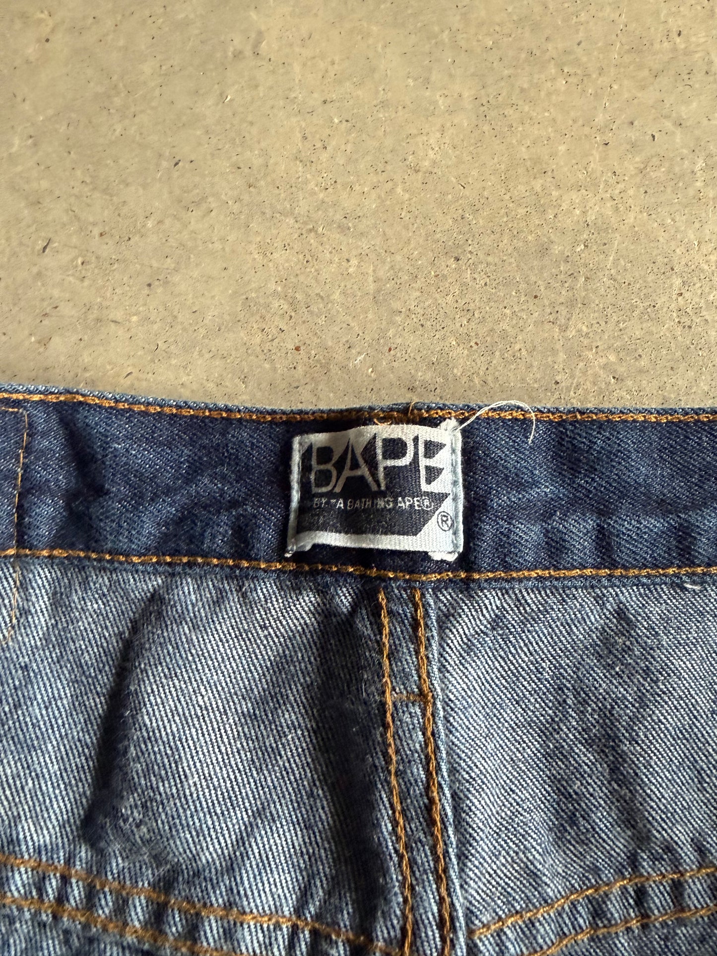 VTG Bape Bathing Ape Sad Face Jeans Sz 36x34