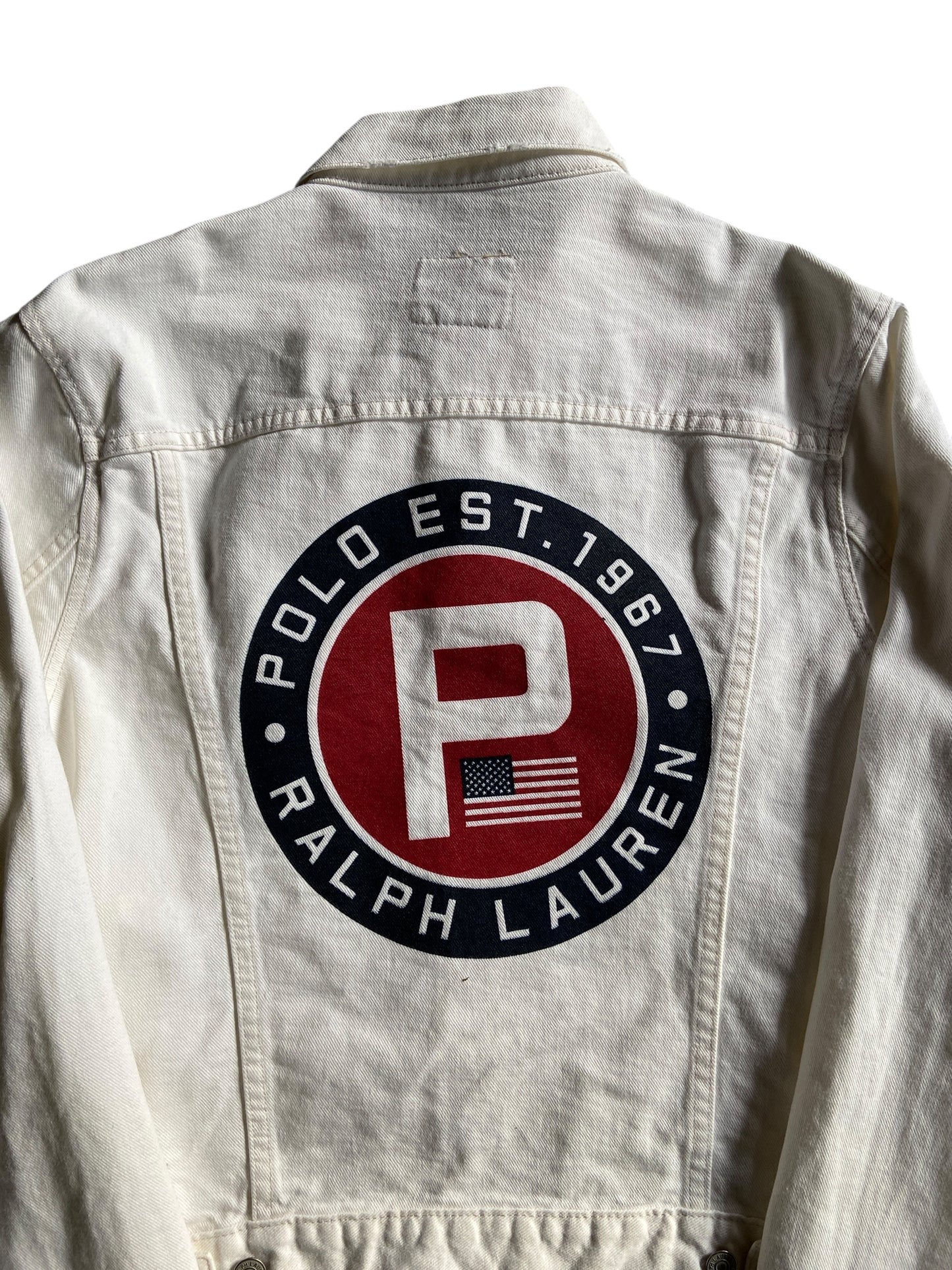 Polo Ralph Lauren Yacht Club Challenge White Denim Jacket Sz Med