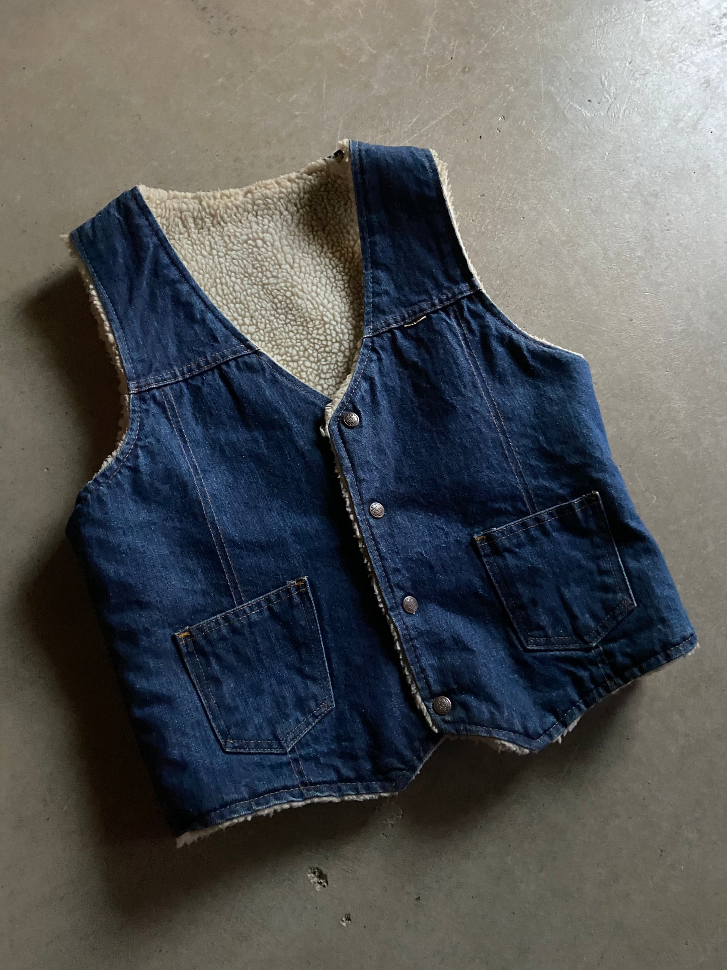 VTG Nelson Sherpa Denim Vest Sz S
