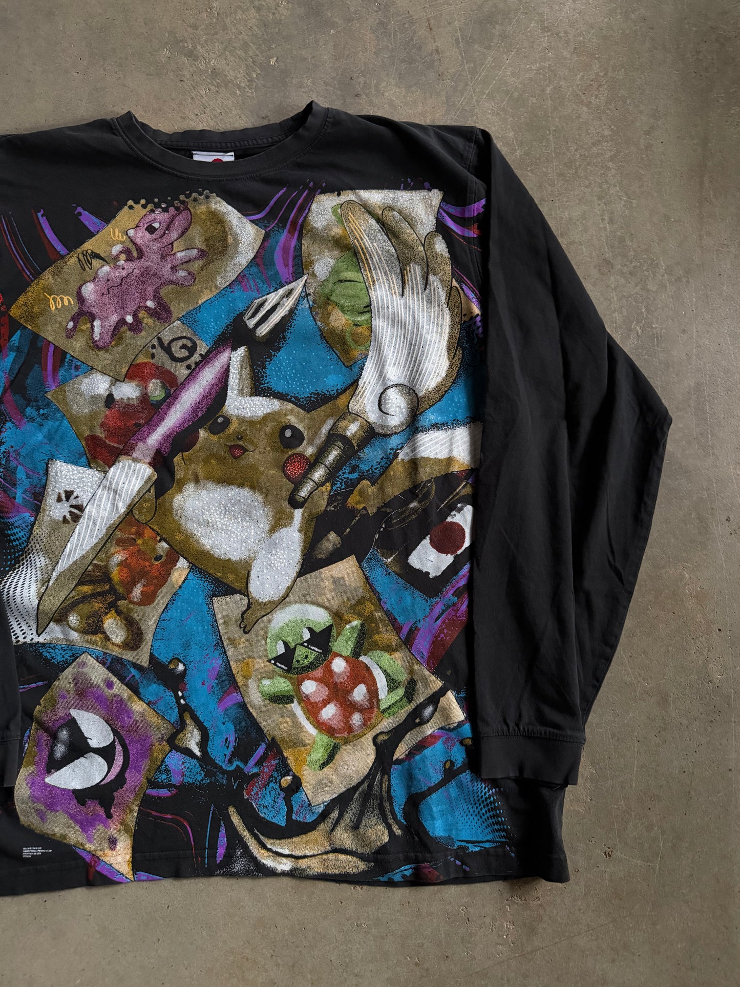 Backstock Co illustrator Pika & Smeargle Orig. Black LS Tee Sz L