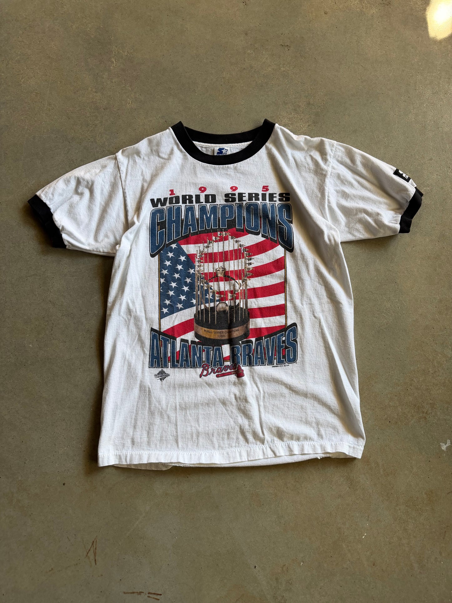 VTG Atlanta Braves 1995 Champions Ringer Tee Sz M/L