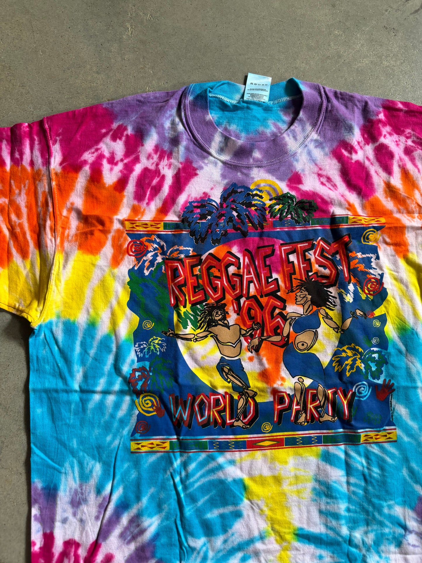 VTG 1996 Reggae Fest World Party Festival Tye Dye Tee Sz XL