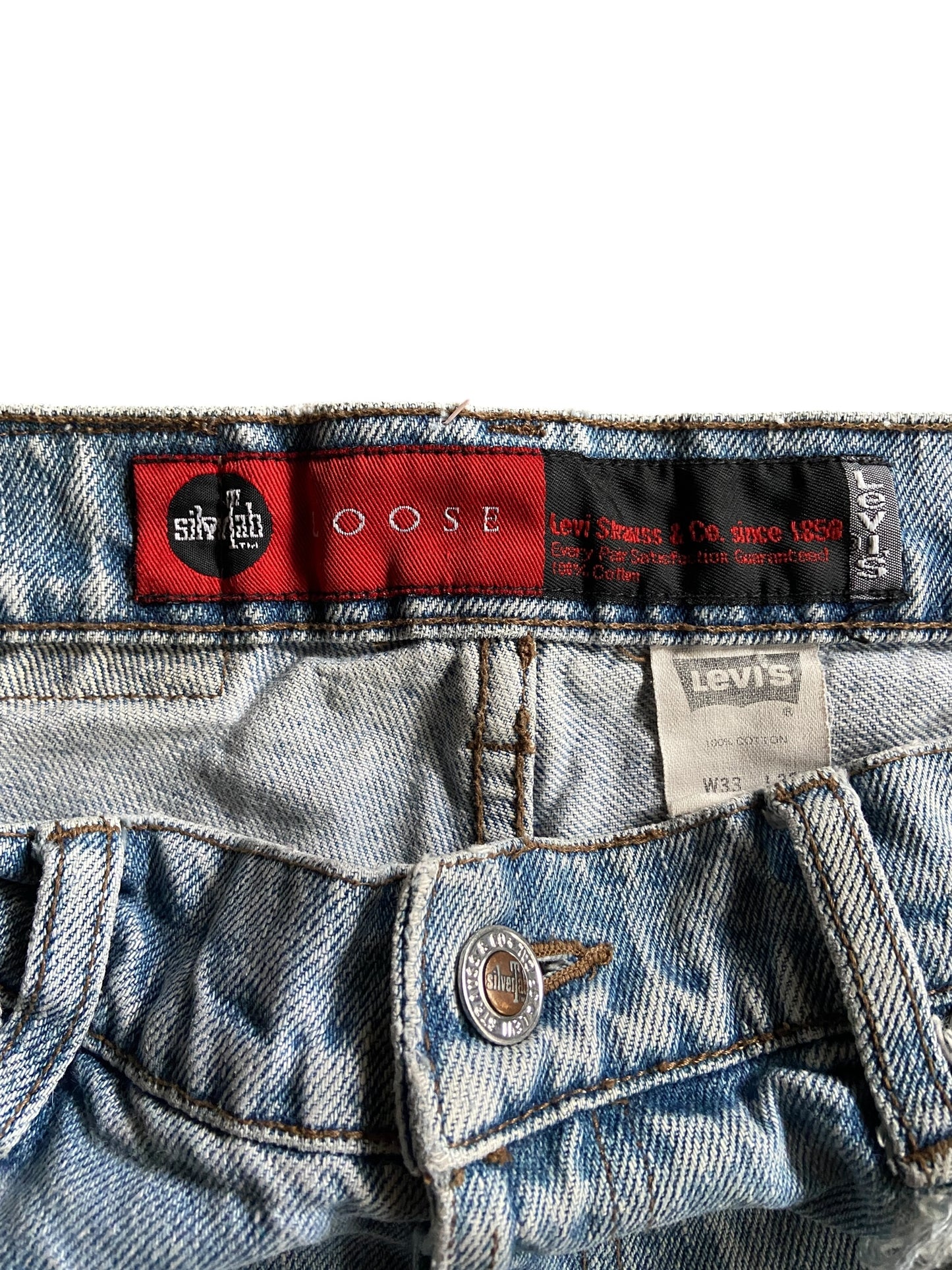 VTG Levis Silvertab Loos Thrashed Denim Jeans Sz 33x32