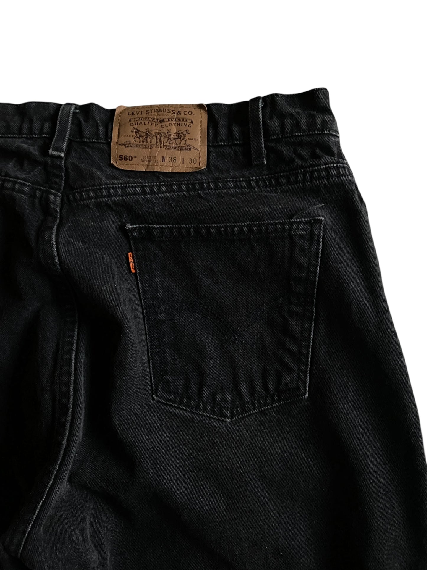 VTG Levis 560 Black Denim Orange Tab Jeans Sz 38x30