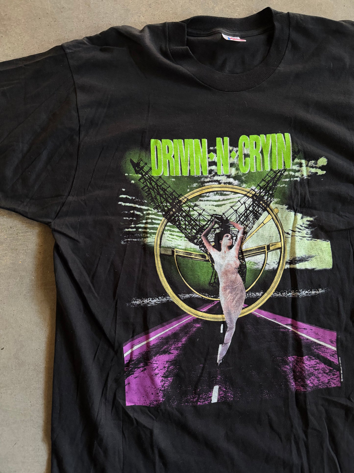 VTG Drive N Cryin Fly Me Courageous 1991 Tour Tee Sz XL