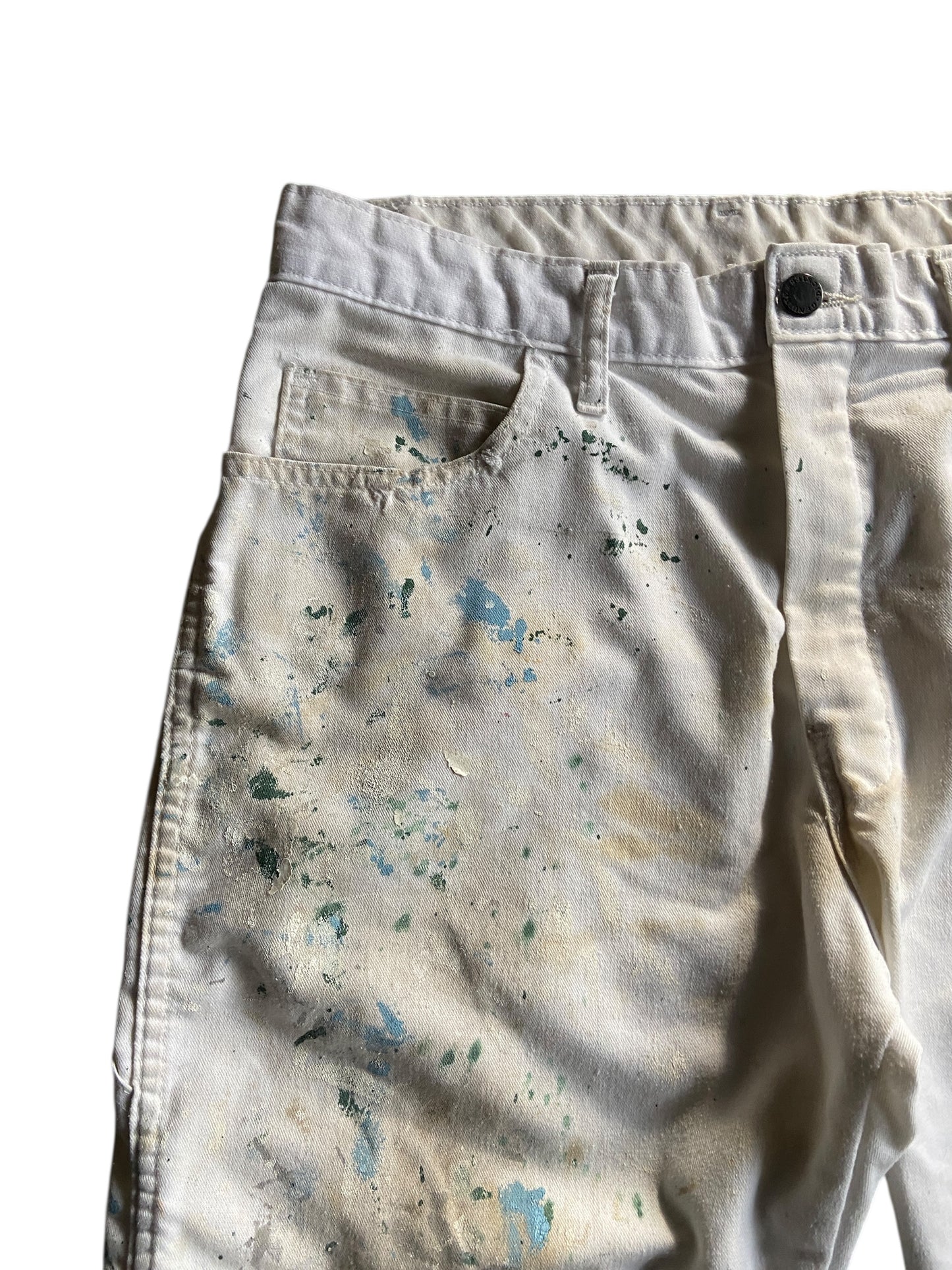 VTG Dickies Blue/Green Paint Splash Pants Sz 34x31