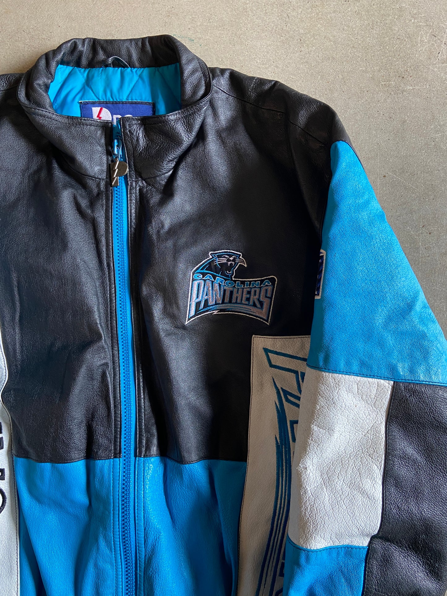 Vintage 1994 Pro Player NFL Panthers Leather Zip Jacket Size XL