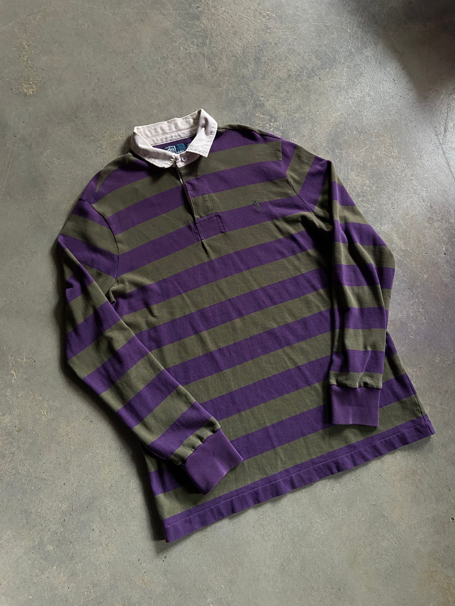 VTG Polo Ralph Lauren Green and Purple Rugby Shirt Sz L/XL