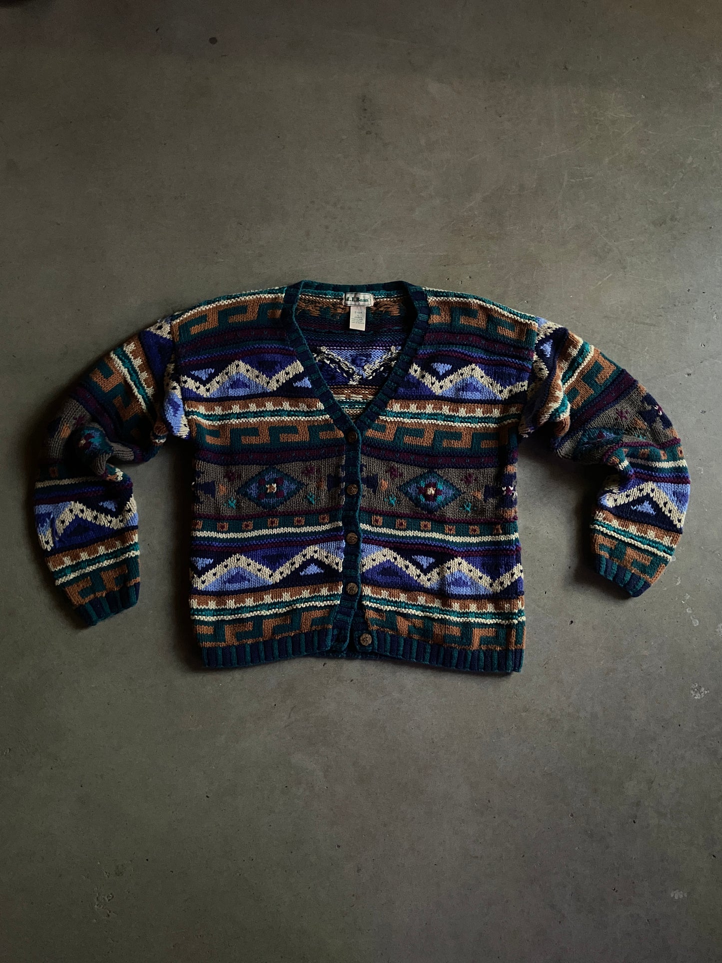 VTG LL Bean Southwestern Cardigan Sweater Sz L